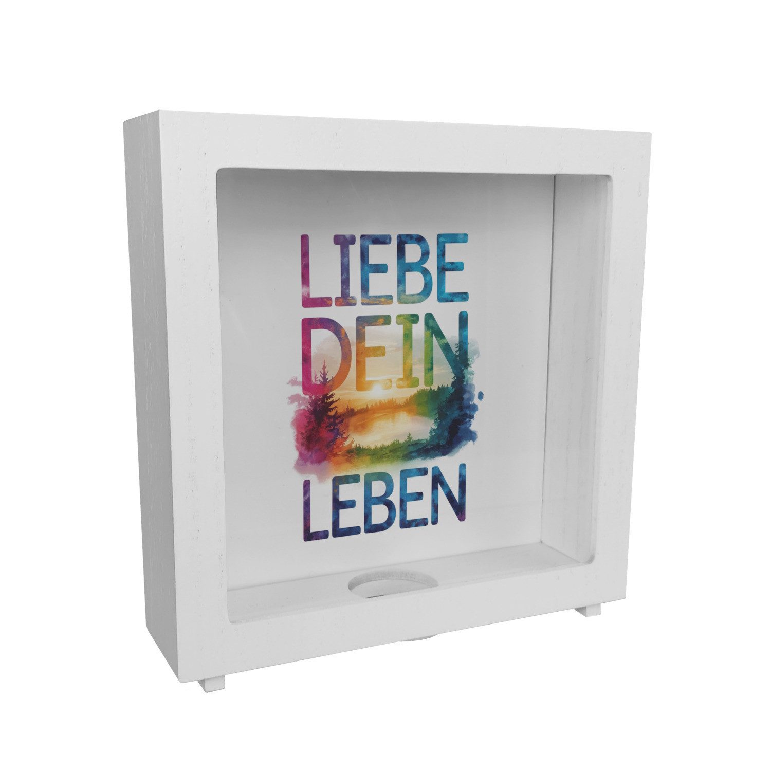 Spardose Liebe dein Leben Rahmen Spardose aus Holz Aquarell Design