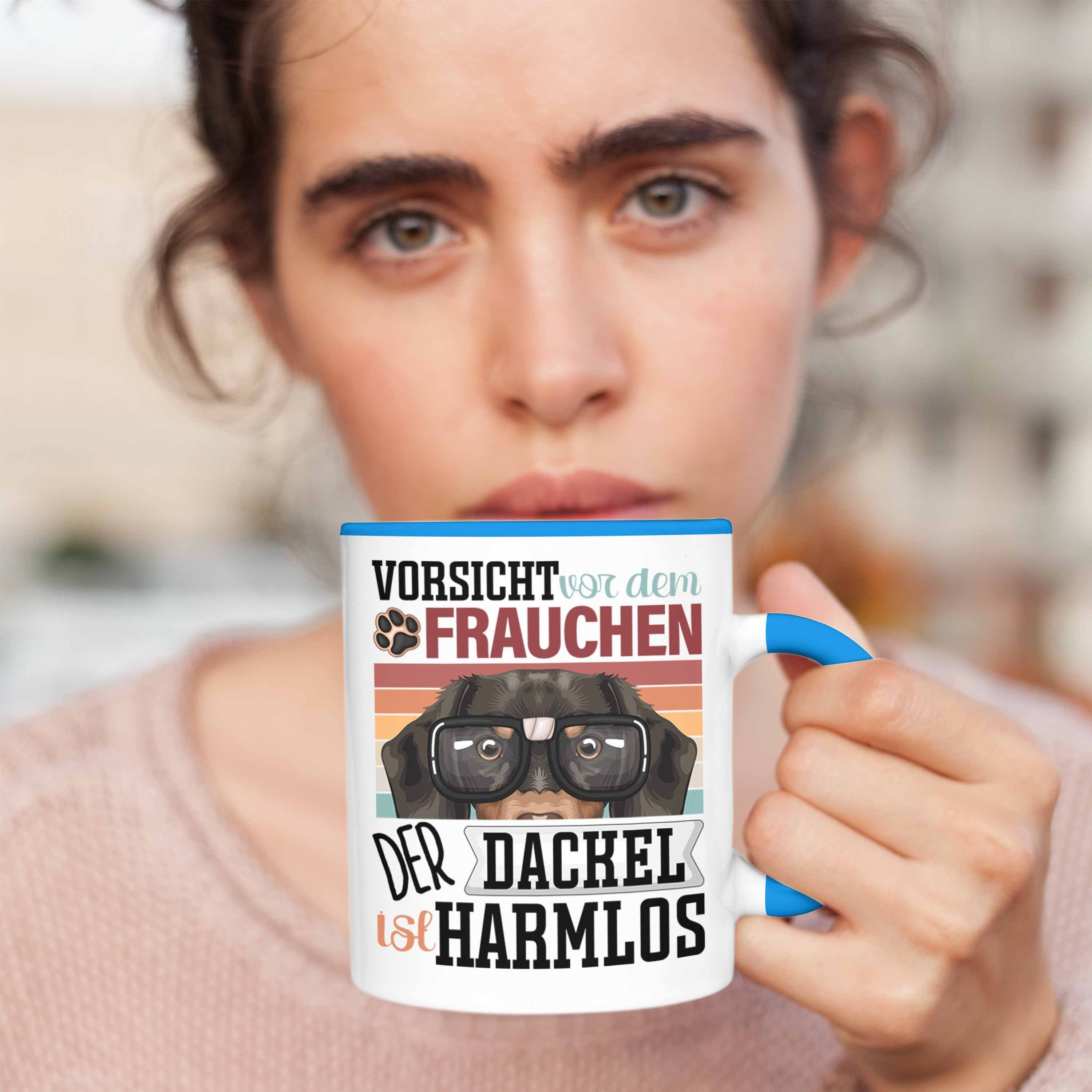 Geschenk Tasse Spruch Tasse Blau Lustiger Dackel Frauchen Geschenkidee Besitzerin Trendation
