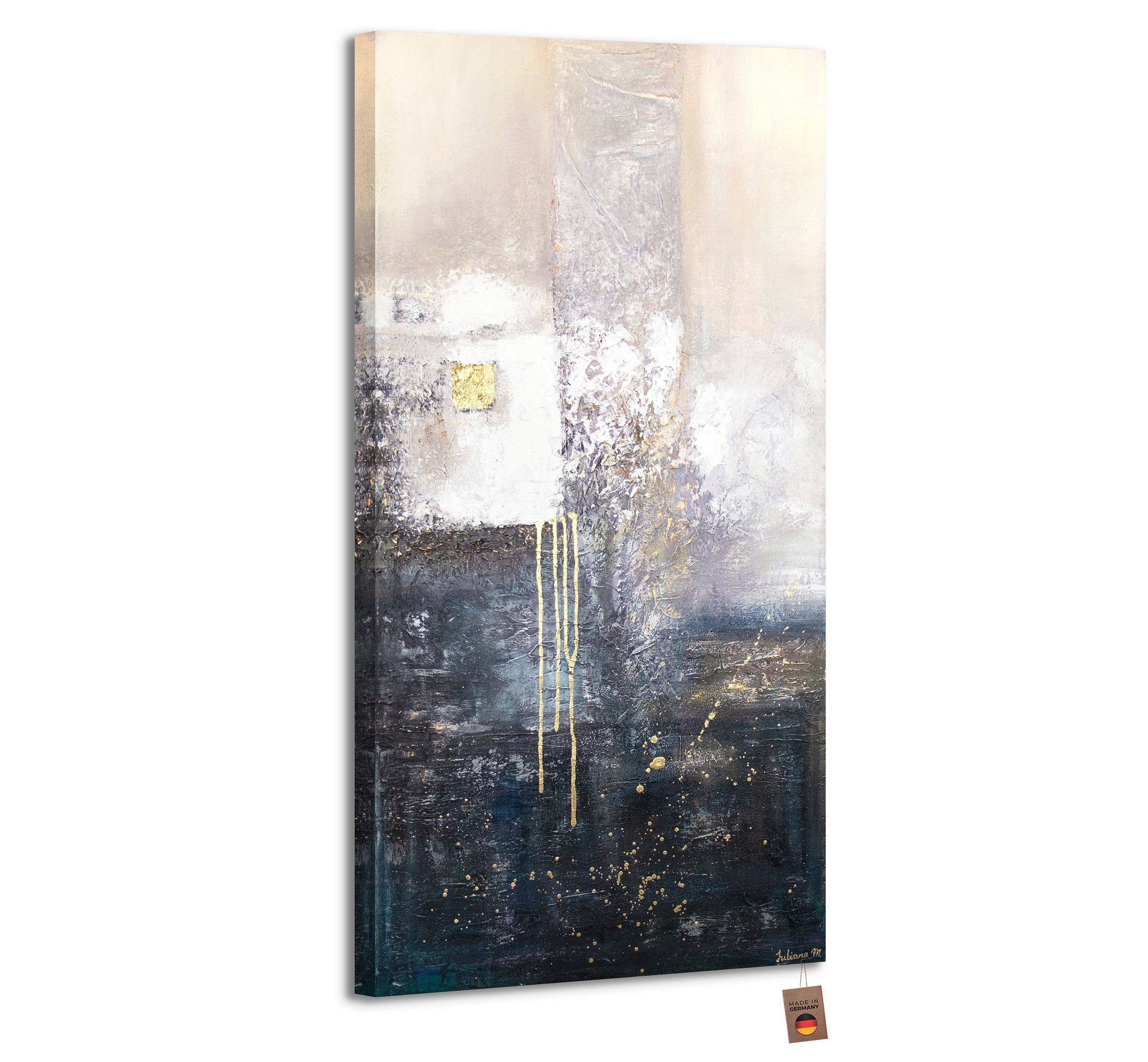 YS-Art Gemälde Fragmente, Abstrakt, Abstraktes auf Leinwand Bild Handgemalt Blau Weiß Gold Ohne Schattenfugenrahmen