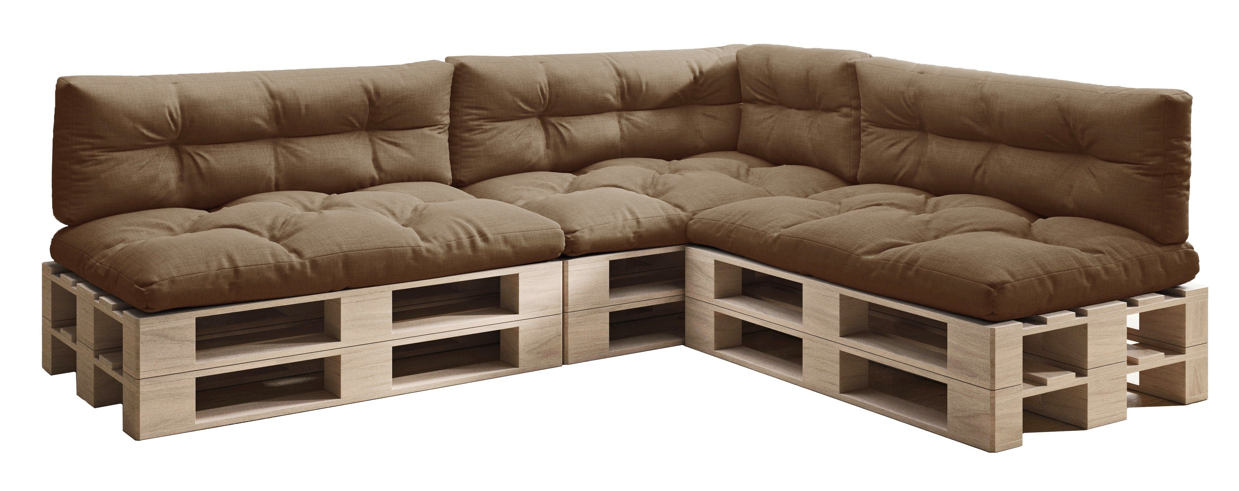 sunnypillow Palettenkissen 7er Set: 3x Sitzkissen + 3x Rückenkissen + 1x Seitenkissen, palettenmöbel palettencouch polsterauflage 120 x 80