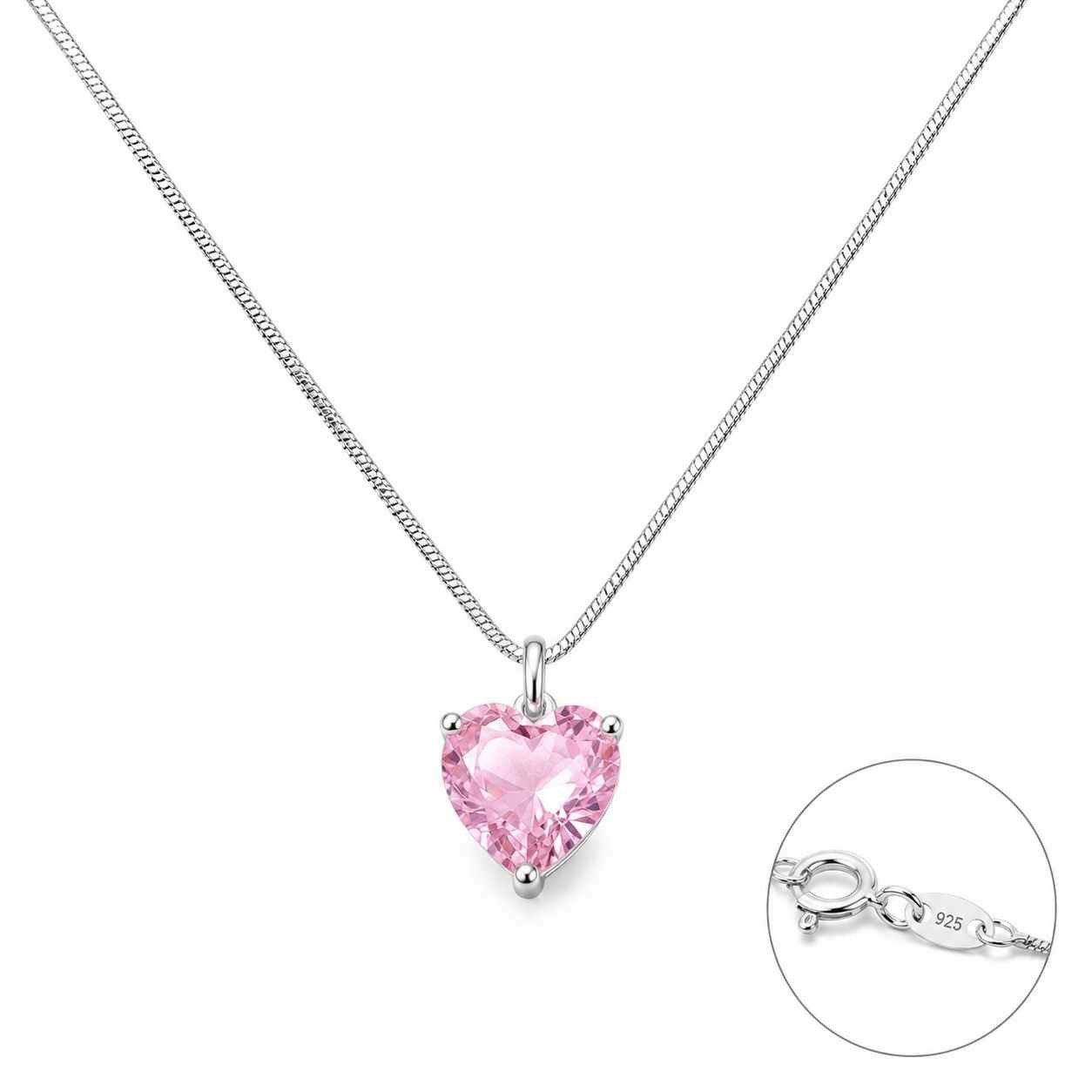 Taffstyle Herzkette Herzkette Rosa Herzanhänger 925 Sterling Silber Damen Halskette (Romantische Silberkette mit rosa Herz Kristall Schmuck Verlobungsgeschenk)