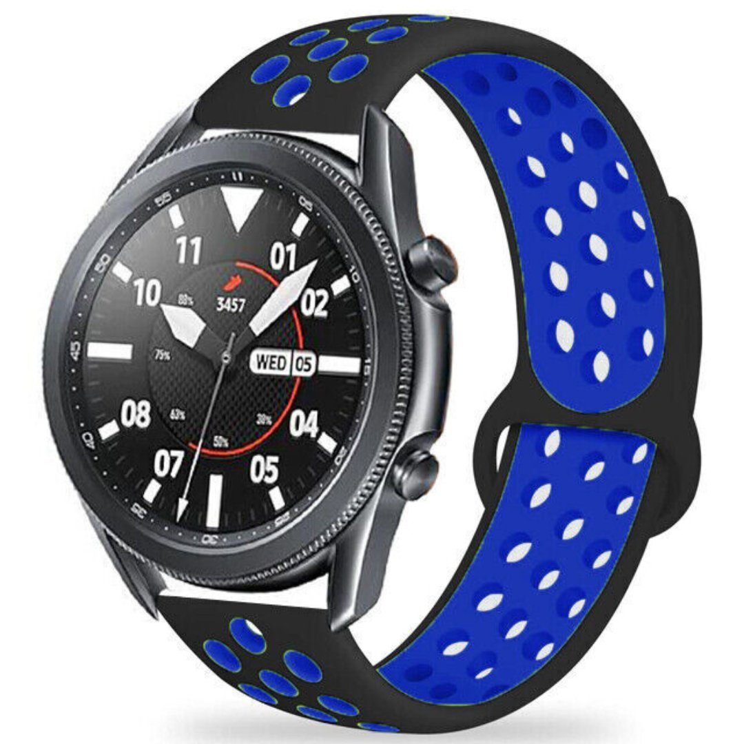 SmartUP Uhrenarmband Sport Silikon Armband für Samsung Galaxy Watch 6 5 4 Gear S3 Classic, Sportband, Silikon Ersatzarmband #6 Schwarz - Blau