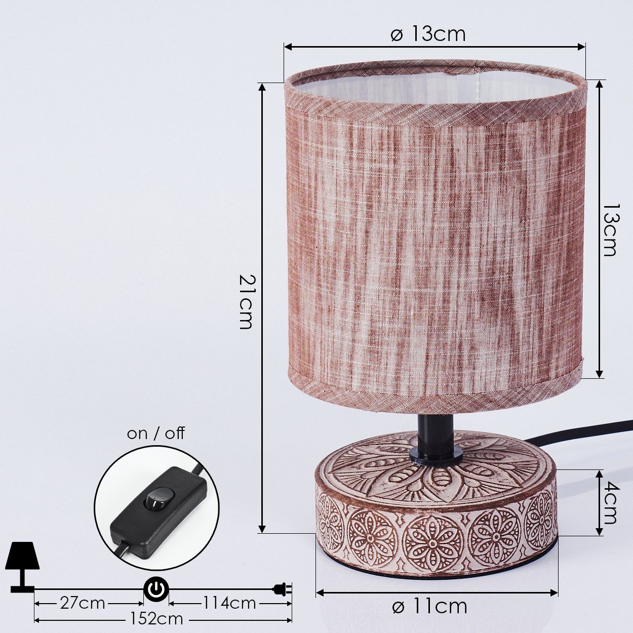 hofstein Tischleuchte Retro Wohn Schlaf Zimmer Beleuchtung Nacht Tisch Lampen Stoff Lese – Bild 4 von 5