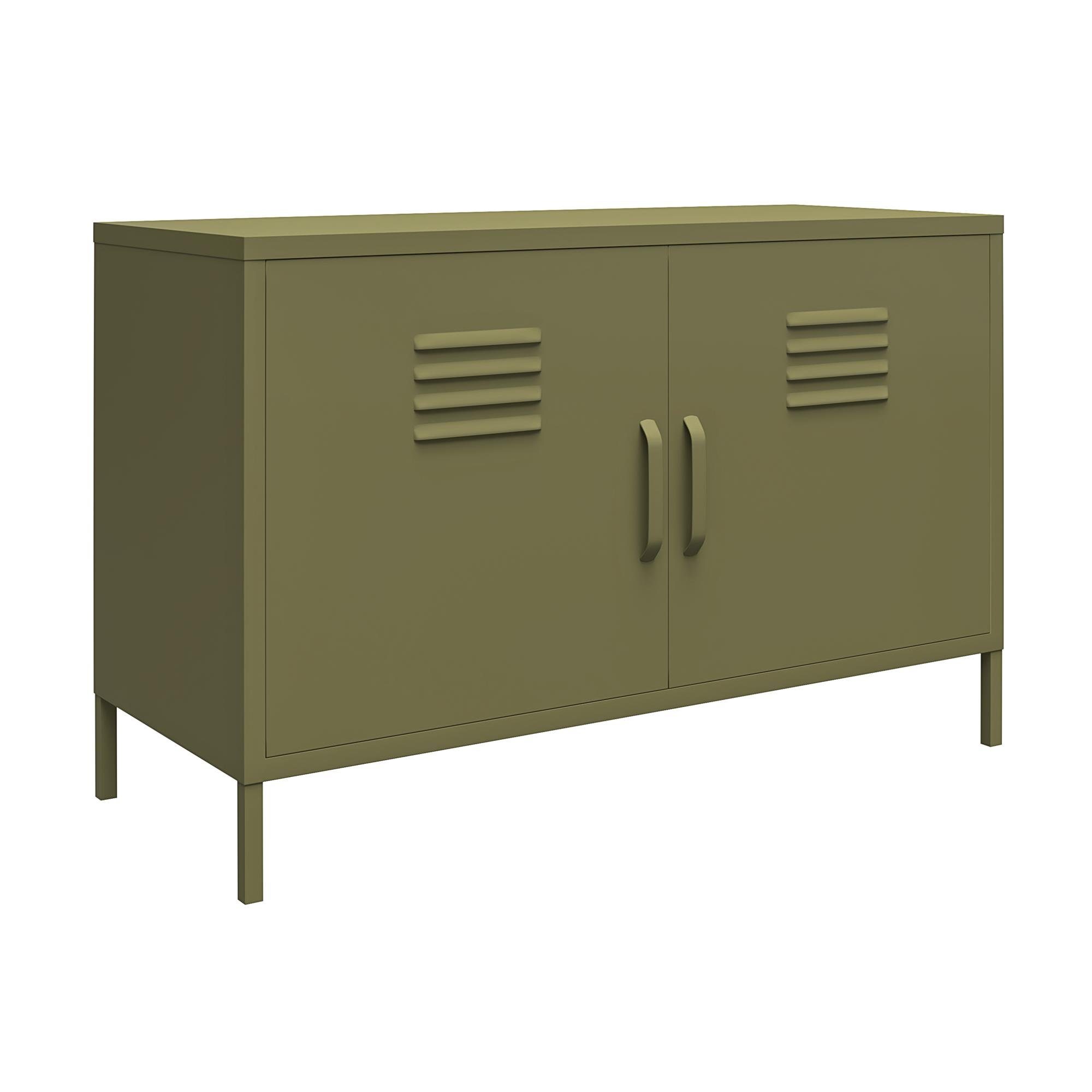 loft24 Sideboard Bradford, Anrichte, Spint Schrank, 2 Türen, Metall, Retro Look, Breite 100 cm olivegrün