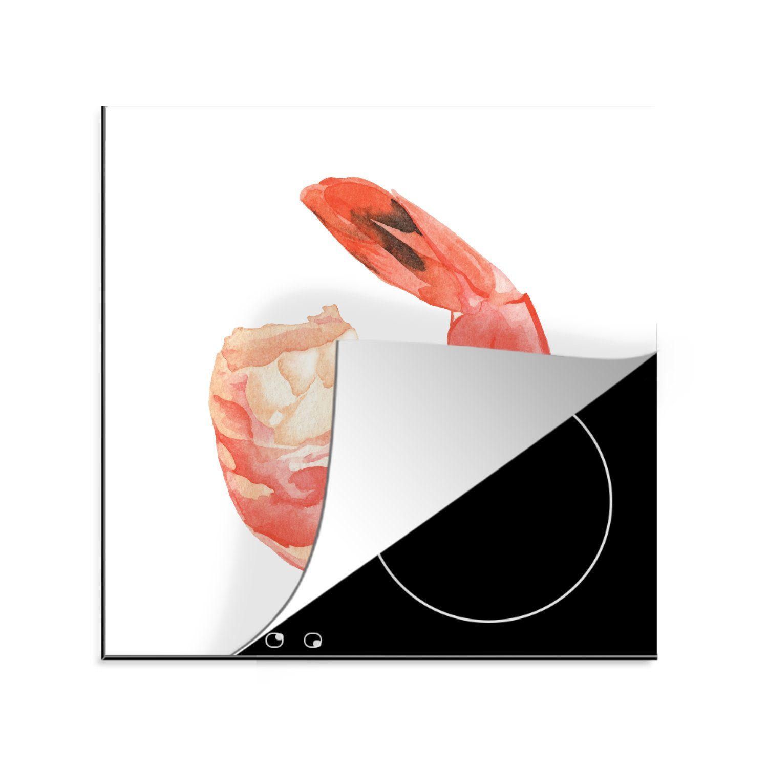 MuchoWow Herdblende-/Abdeckplatte Aquarell - Garnele - Rosa, Vinyl, (1 tlg), 78x78 cm, Ceranfeldabdeckung, Arbeitsplatte für küche