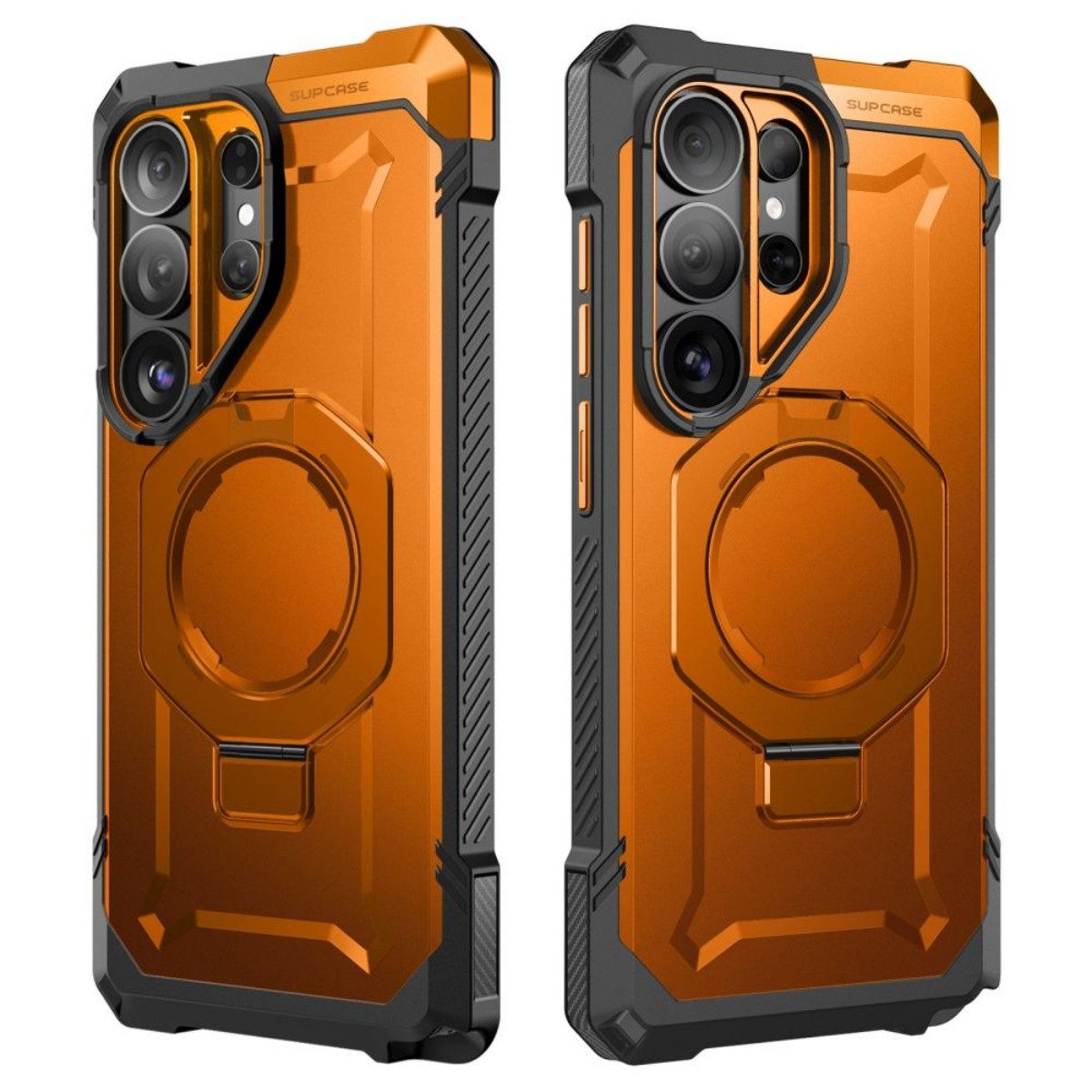 Supcase Handyhülle UB Grip Mag mit Magnetring für Samsung Galaxy S26 Ultra Orange Schwarz 6,9 Zoll, Der Ring dient als Ständer und Fingersicherung zugleich