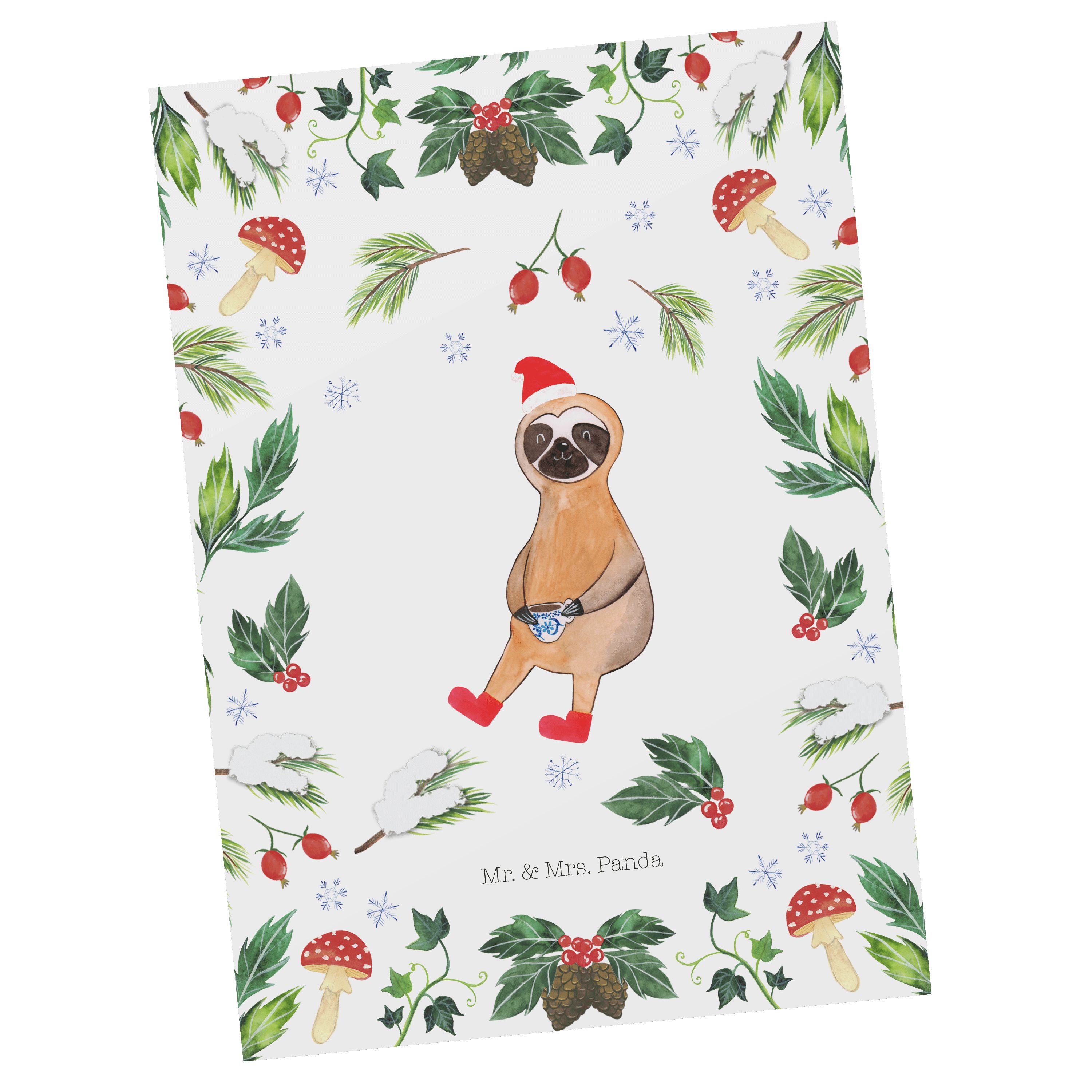 Mr. & Mrs. Panda Postkarte Faultier Kakao - Weiß - Geschenk, Geschenkkarte, Einladung, Winter, A