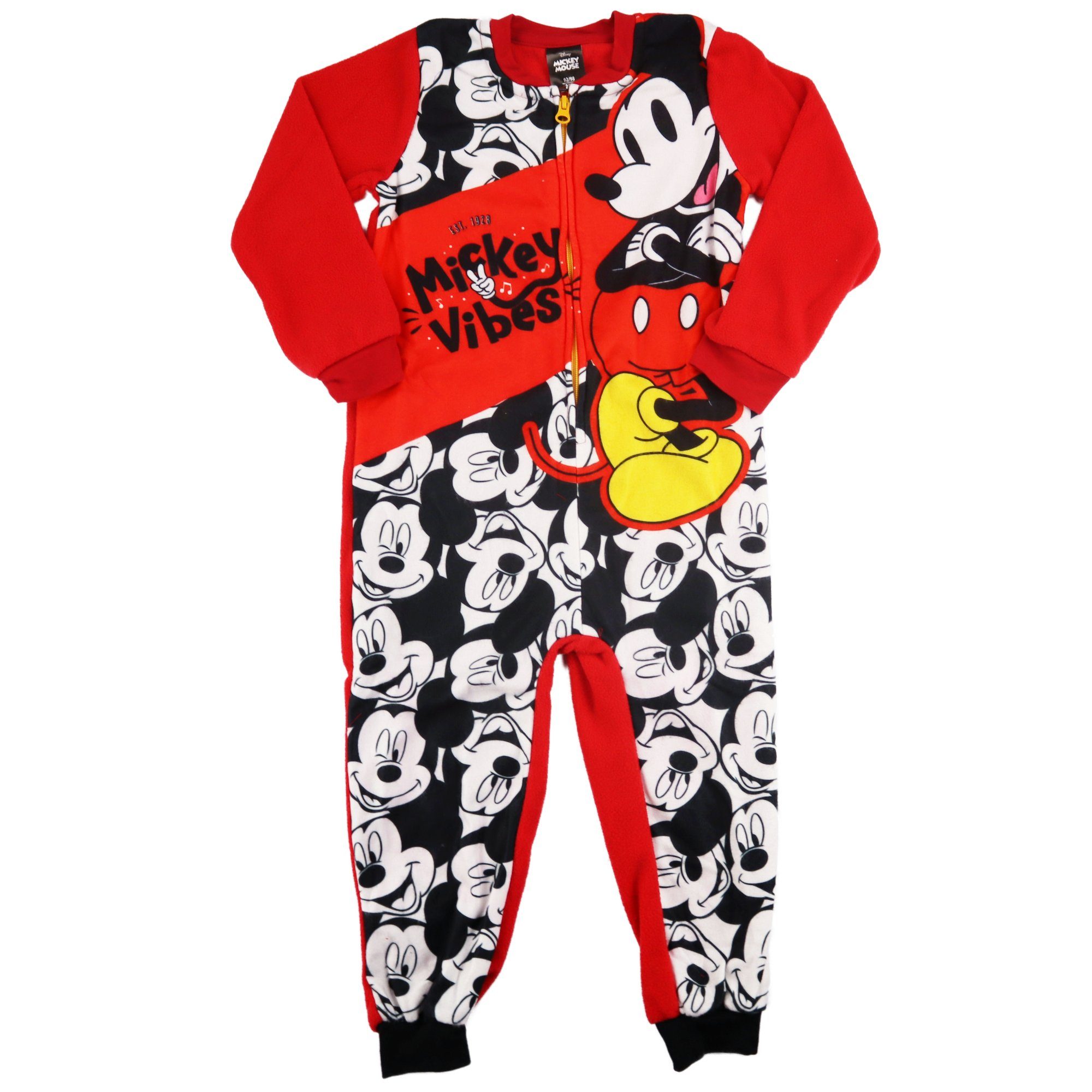 Disney Mickey Mouse Schlafanzug Mickey Maus Kinder Jungen Fleece Einteiler  Pyjama Gr. 92 bis 128