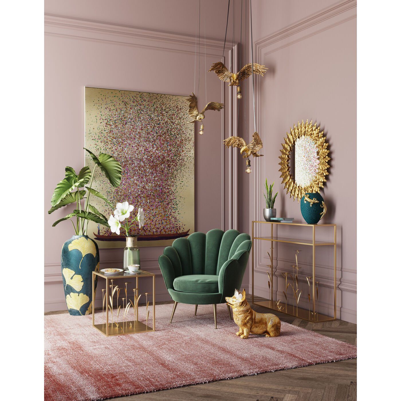 Kare Design Leinwandbild Flower Boat, handgemalte Details, 120x160 cm