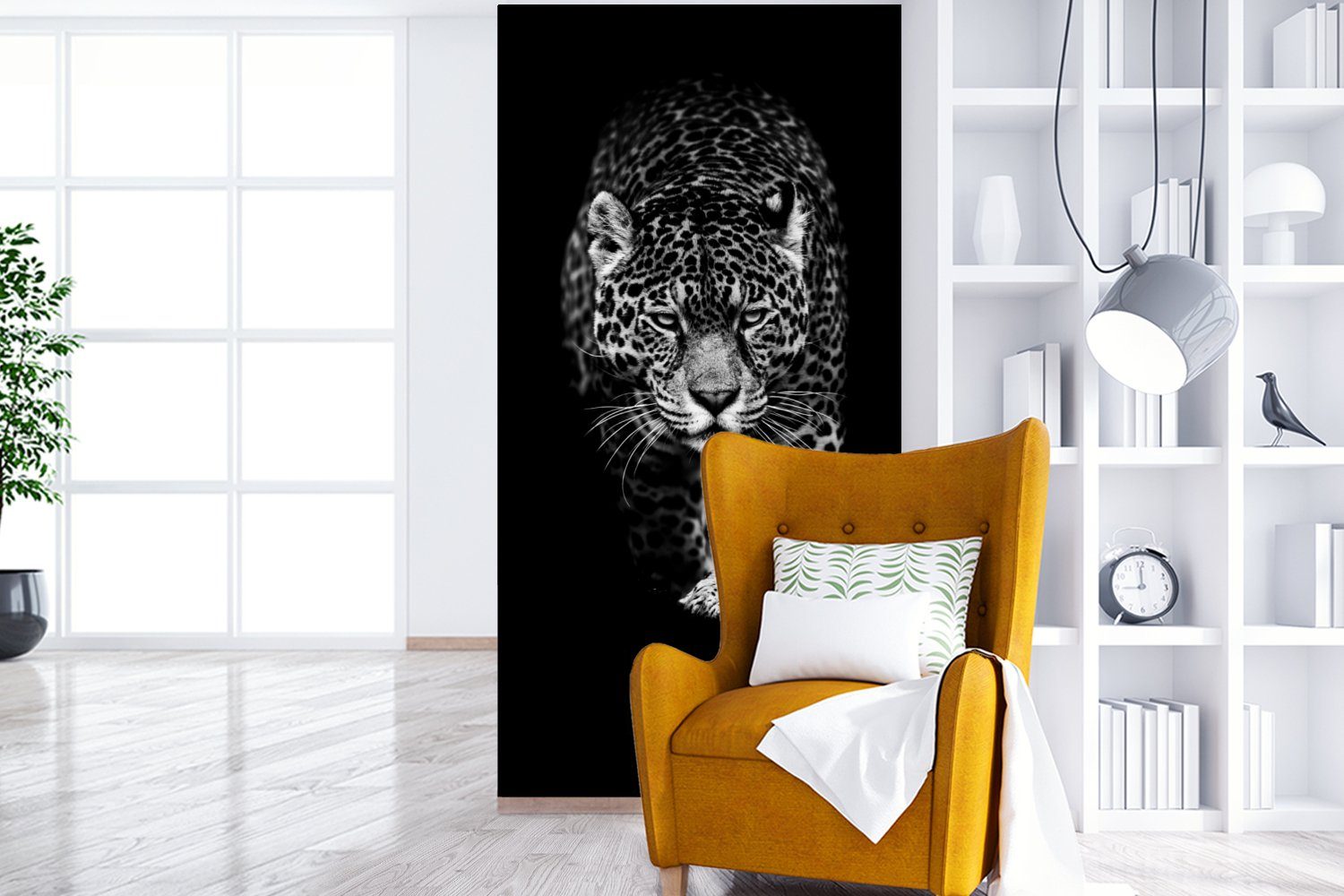 Vliestapete Tiere Schwarz Schlafzimmer St), Leopard bedruckt, Fototapete Matt, - MuchoWow (2 - - Küche, Wohnzimmer Fototapete für Weiß Wild, -