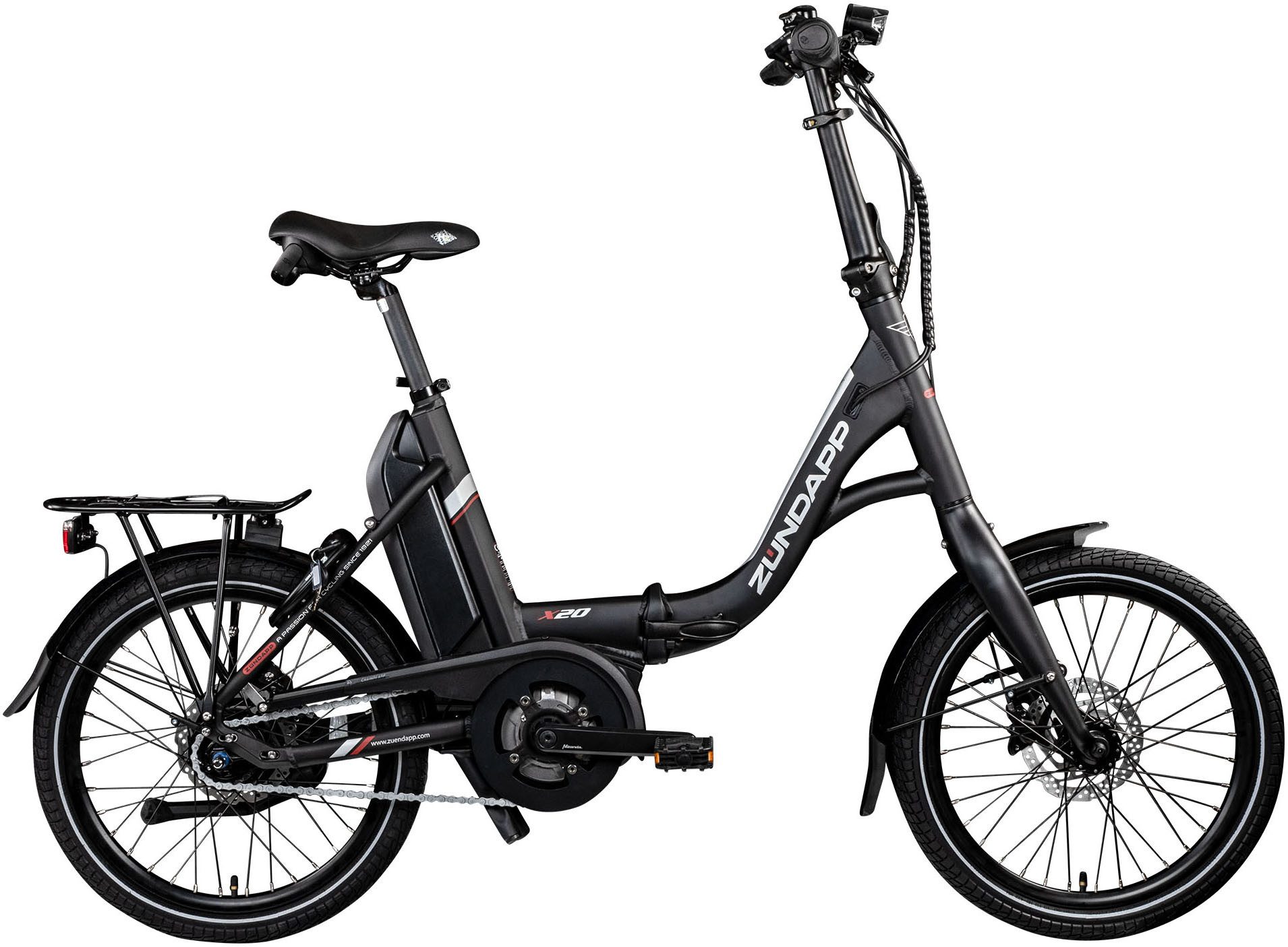 Zündapp E-Bike Faltrad X20, 7 Gang Shimano Nexus Schaltwerk, Nabenschaltung, Mittelmotor, 400 Wh, Pedelec, Elektrofahrrad für Damen u. Herren