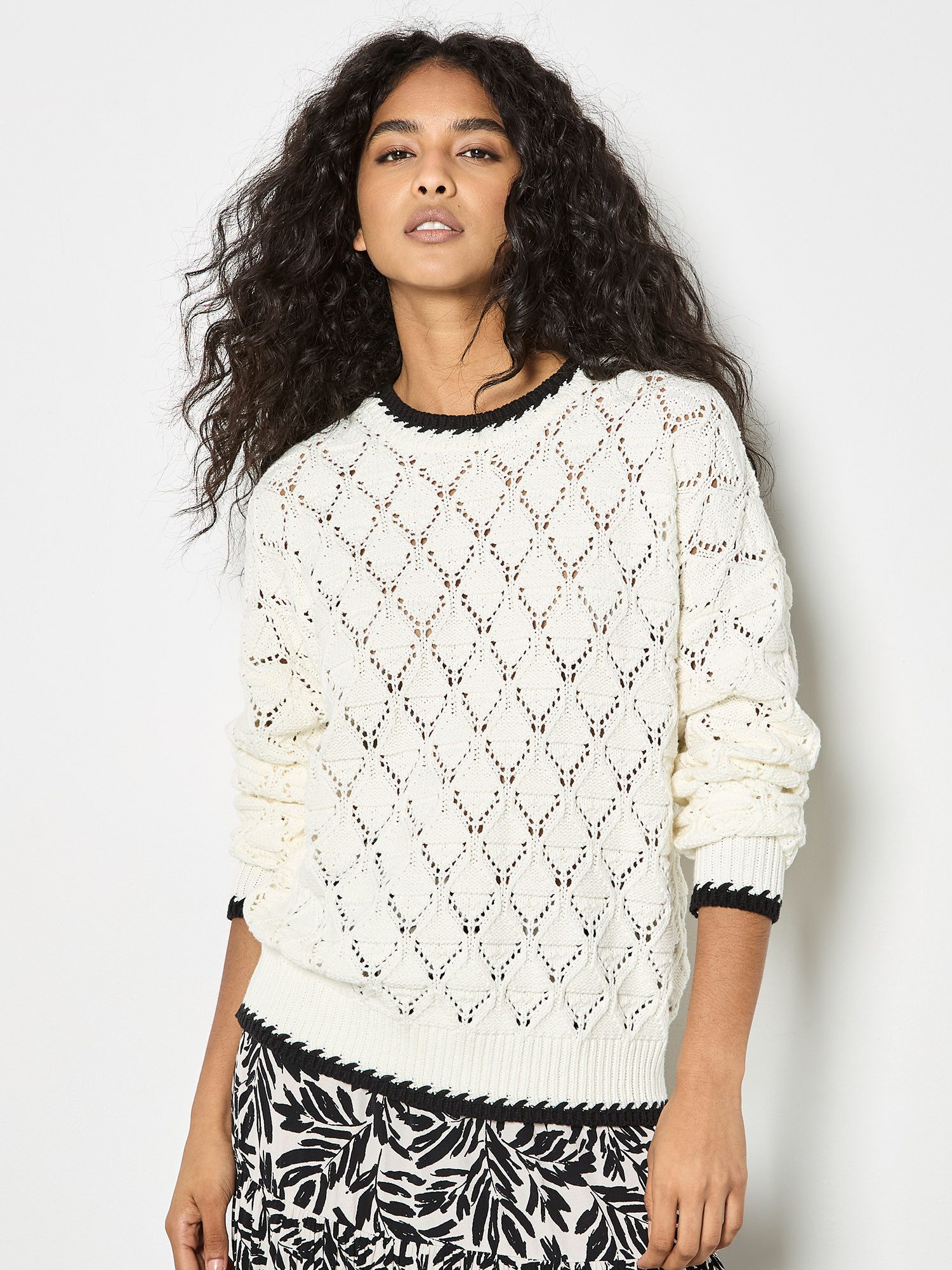 Apricot Strickpullover Pullover aus Pointelle-Strick mit Blanket-Stich günstig online kaufen