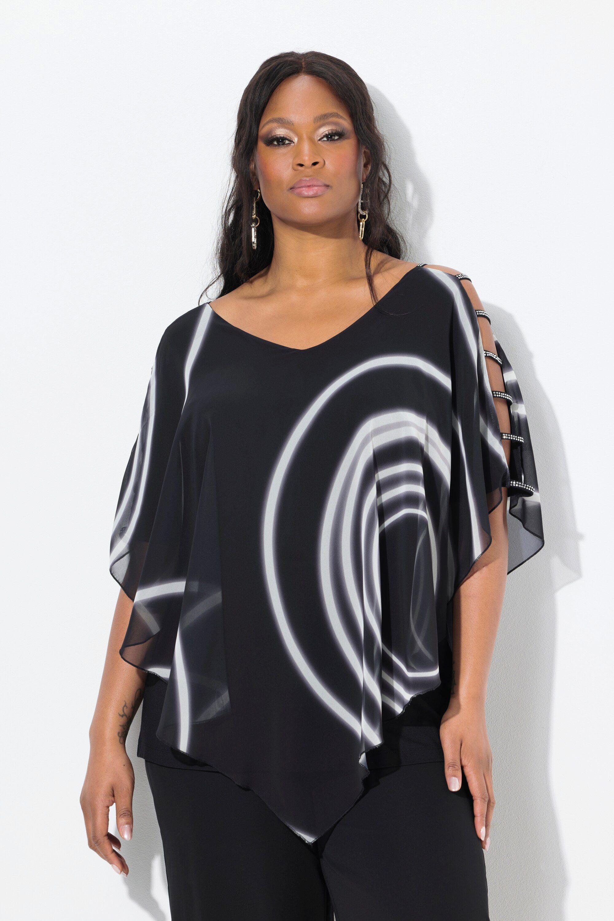 Ulla Popken Druckbluse Bluse doppellagig Zipfelsaum günstig online kaufen