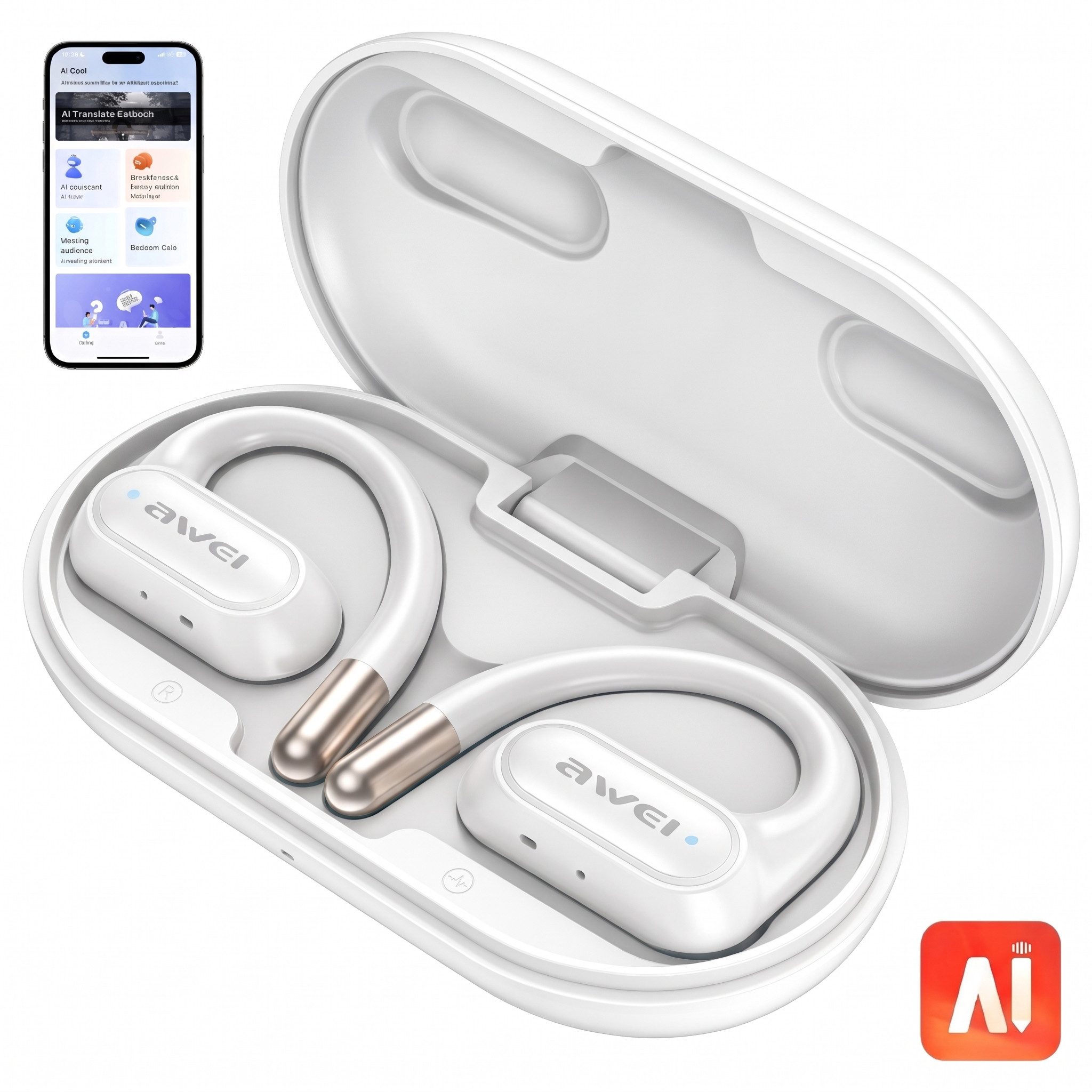 Vashoy Awei T93 Open-Ear-Kopfhörer,AI Übersetzungskopfhörer Bluetooth-Kopfhörer (Doppeltes ENC‑Mikrofon, Sprachübersetzer Kopfhörer, …
