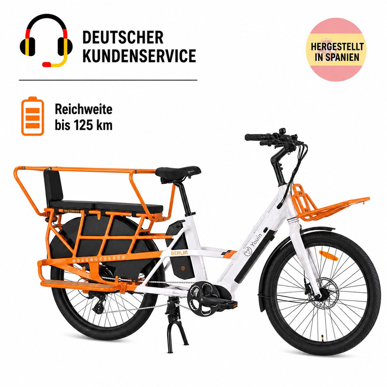 PixelPilot E-Bike Lasten-E-Bike E-Cargobike 26 Zoll, 250 W Mittelmotor, Dual-Akku 998 Wh, bis 125 km, 7 Gang, Mittelmotor, 998 Wh