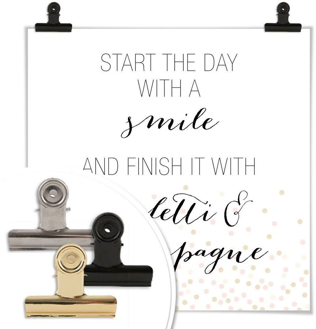 smile, the a Schriftzug (1 Poster, Bild, Start day St), Poster Wandposter Wall-Art with Wandbild,