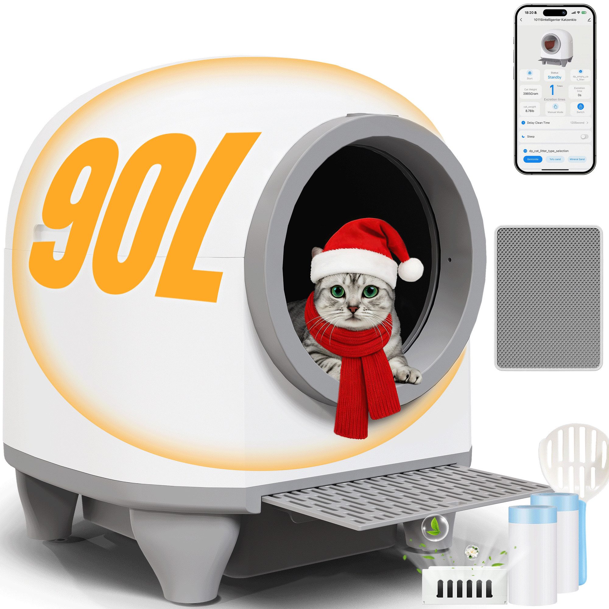 HOMALL Katzentoilette 90L Selbstreinigende Elektrisches Katzenklo XXL mit App-Steuerung, 90L+8.5L Große,Geruchsbeseitigung,sicher,für Mehrere Katzen