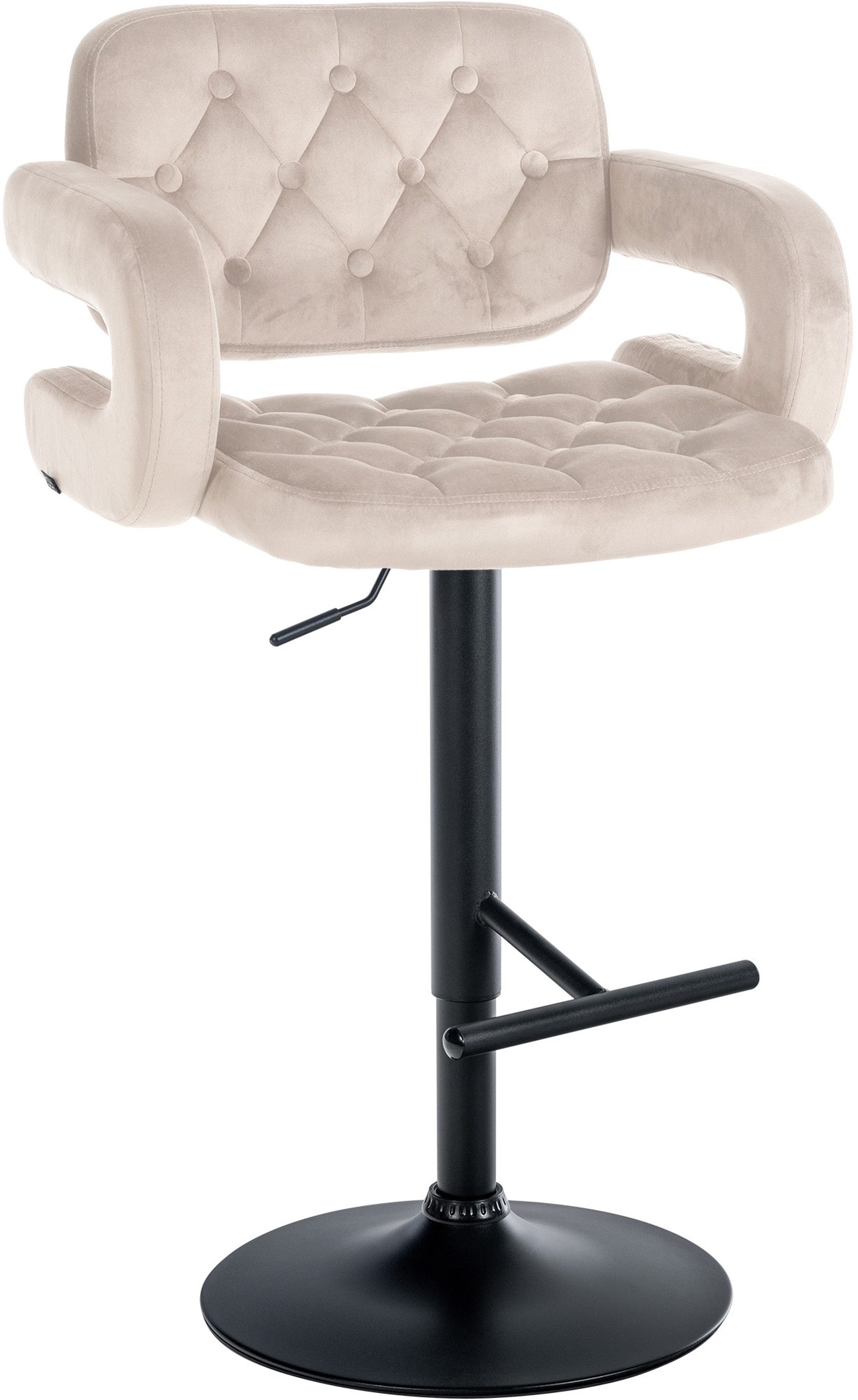 TPFLiving Barhocker höhenverstellbar (Barstuhl - Hocker für Küche - stabiles Vierfußgestell), Thekenstuhl mit bequemer Sitzfläche: Samt creme