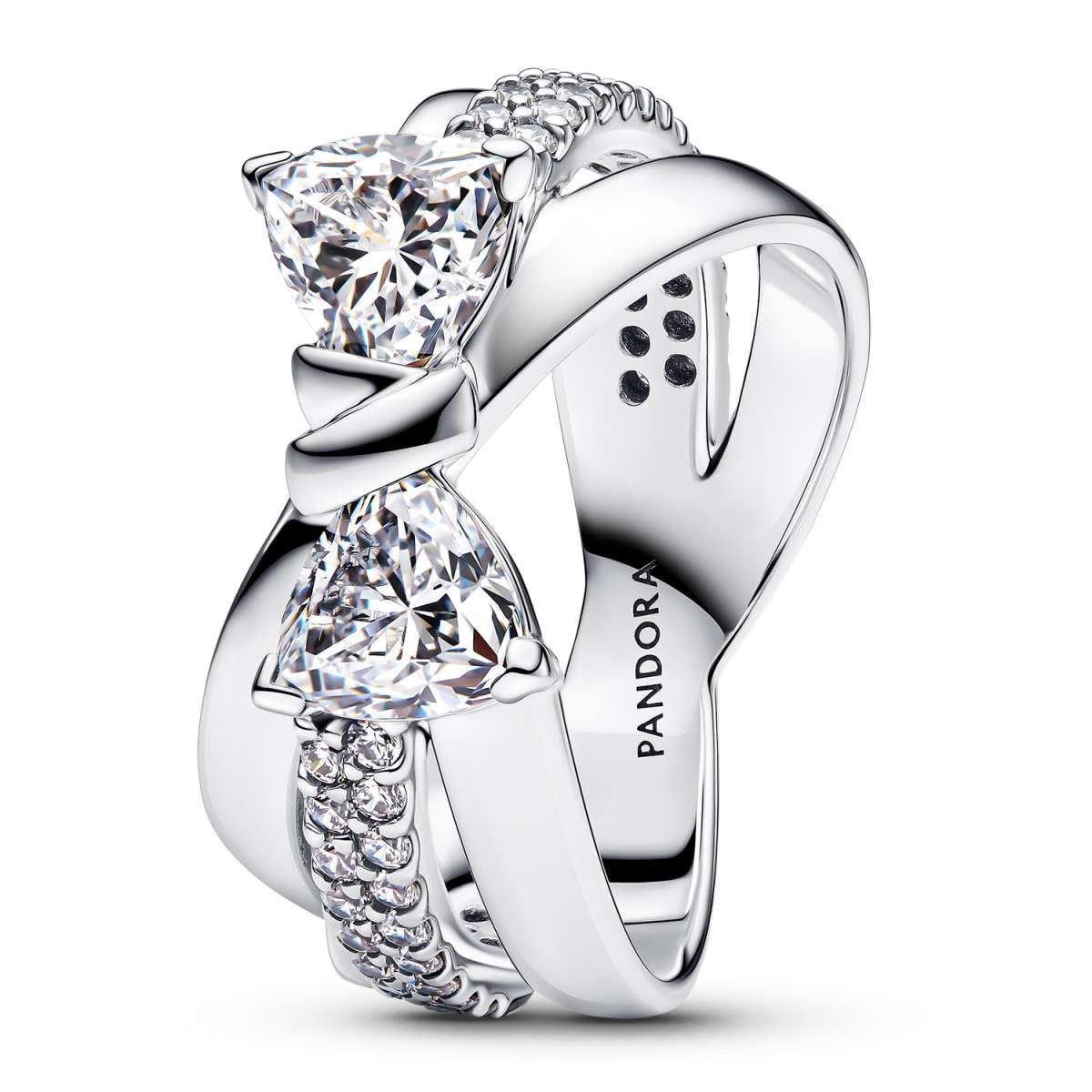 Pandora Silberring 193553C01, Damenring Funkelnde Schleife Überkreuzt Silber