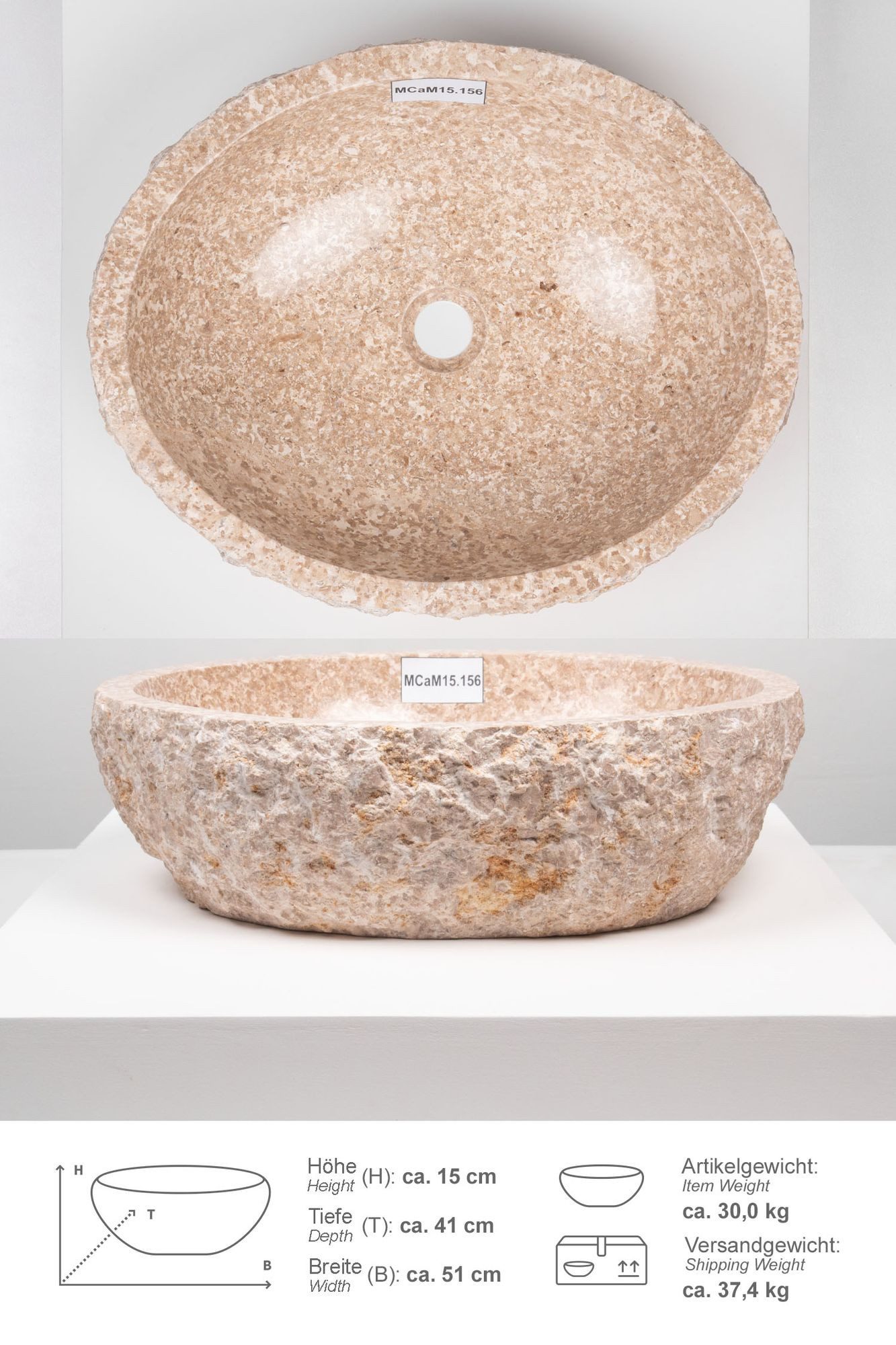 wohnfreuden Aufsatzwaschbecken Erosi Marmor Waschbecken 50 cm creme (Kein S günstig online kaufen