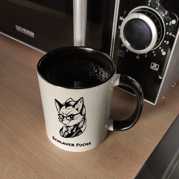 speecheese Tasse Schlauer Fuchs Manga Kaffeebecher in schwarz