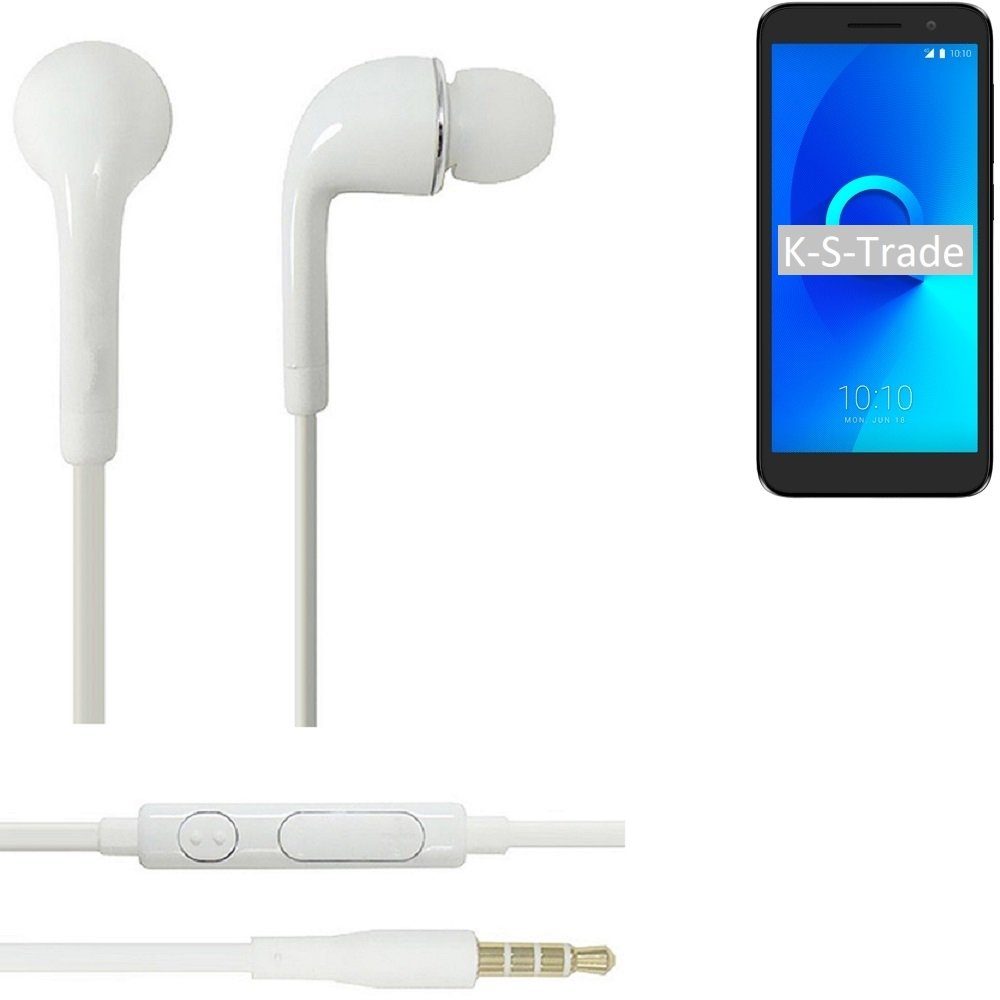 K-S-Trade für Alcatel 1S In-Ear-Kopfhörer (Kopfhörer Headset mit Mikrofon u Lautstärkeregler weiß 3,5mm)