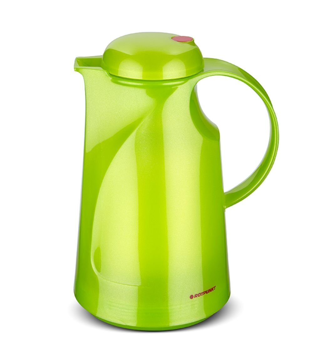 ROTPUNKT Isolierkanne 1,0 ltr. hochwertig I Glaseinsatz I BPA Frei I 24 Std warm 36 std kalt, 1 l, (Kaffeekanne I Teekanne), Glaskolben aus doppelwandigem Rosalin-Glas shiny pear