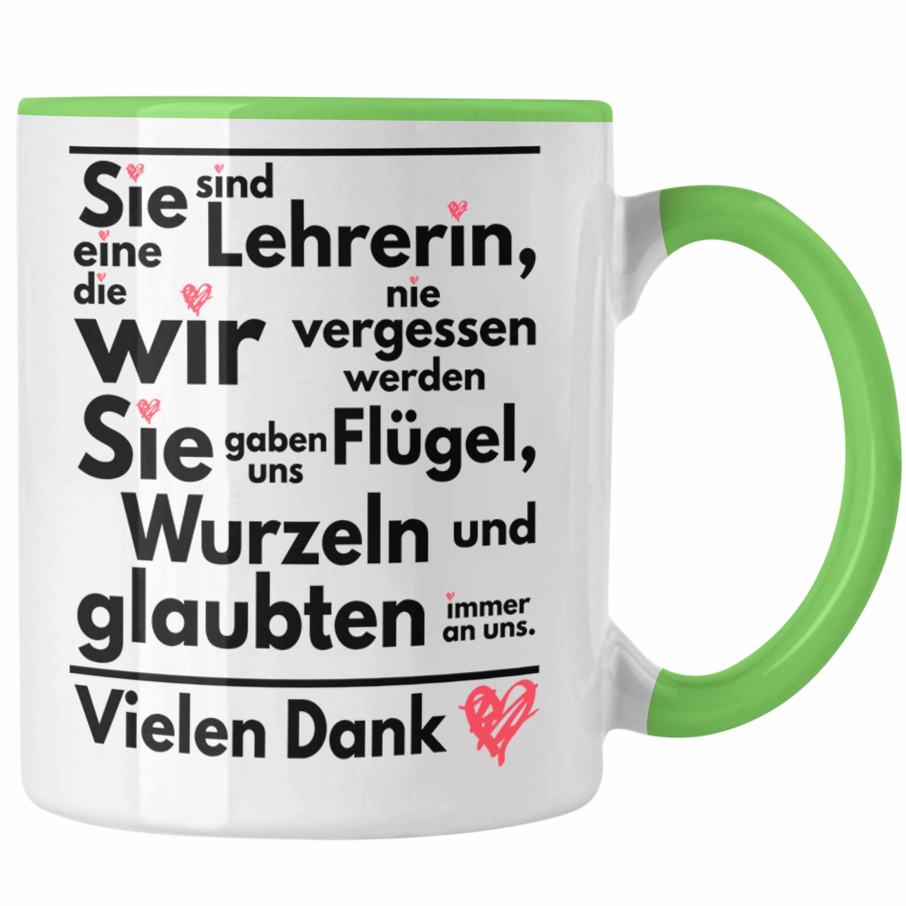 Trendation Tasse Trendation - Abschiedsgeschenk Lehrerin Tasse Geschenk zum Abschied Klassenlehrerin Beste Lehrerin Geschenkidee Danke Grün