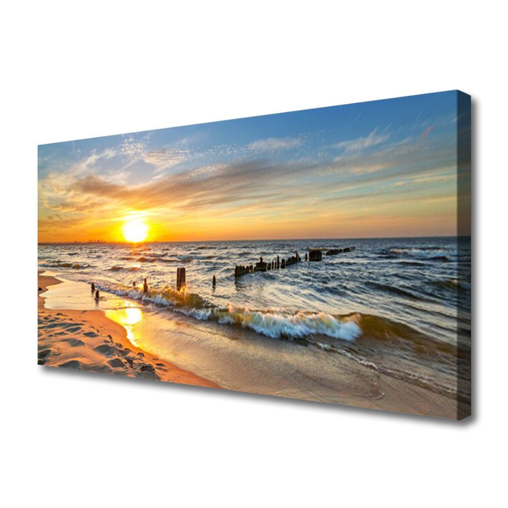 Tulup Leinwandbild XXL Wandbilder Leinwandbilder Bilder Canvas Bild 100 cm x 50 cm, Meer-Sonnenuntergang-Strand, Leinwandbild