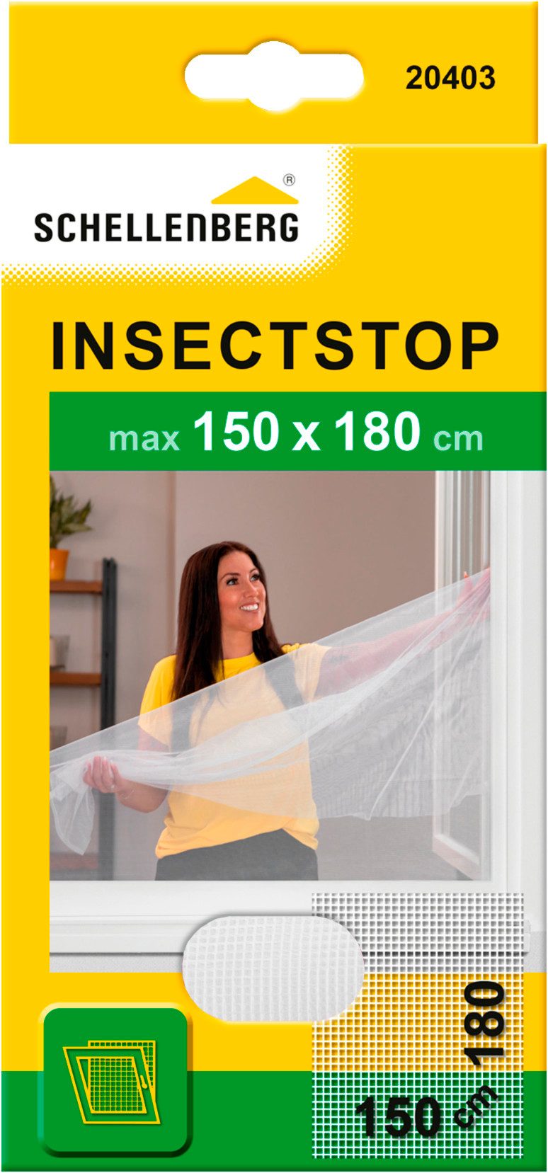 SCHELLENBERG Fliegengitter-Gewebe Insektenschutz und Mückenschutz für Fenster ohne bohren, (Set, 1-St), inkl. Befestigungsband, 150 x 180 cm, anthrazit und weiß