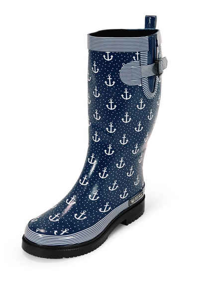 MADSea Anchor High Gummistiefel in dunkelblau mit Ankerdruck und seitlicher Zierschnalle