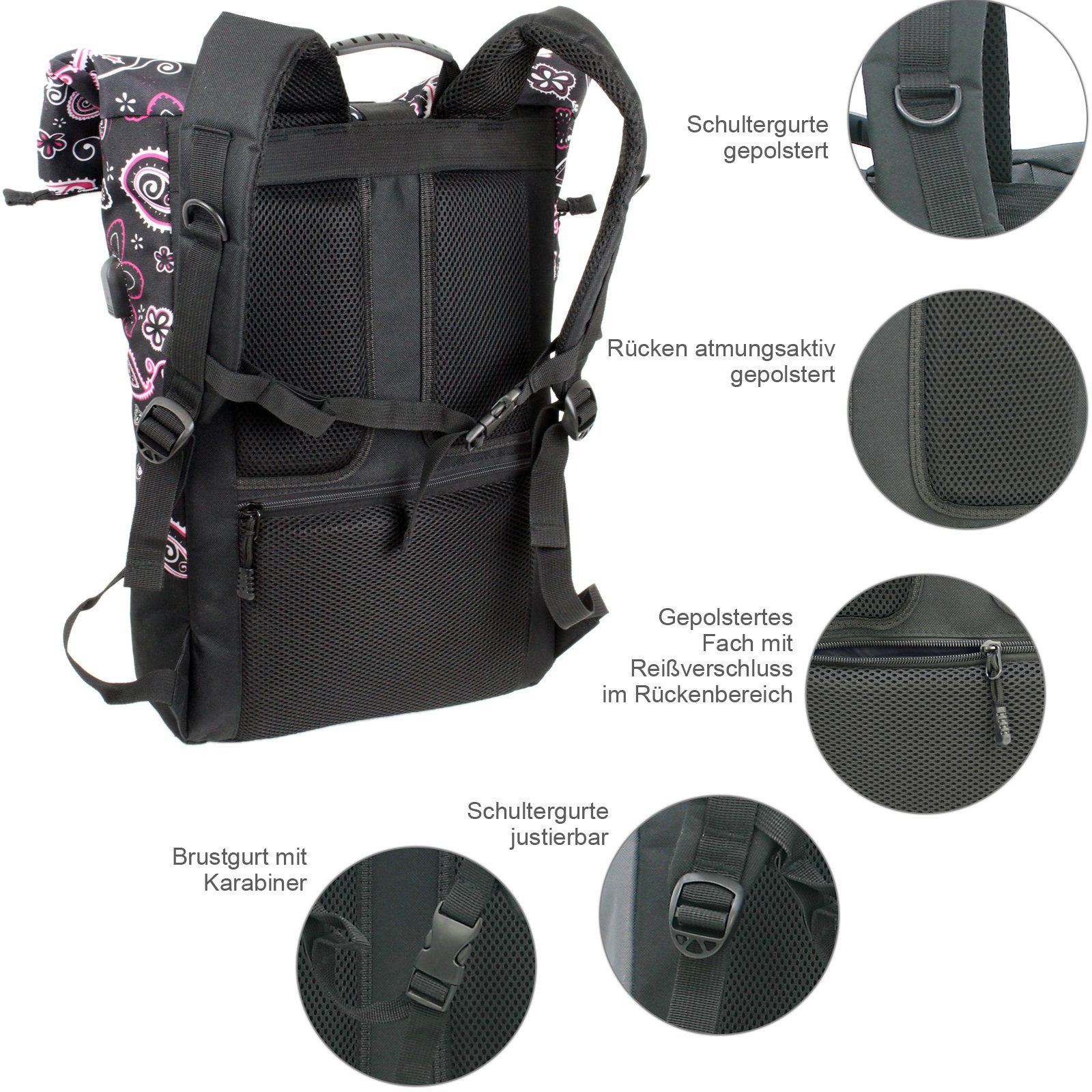 J JONES JENNIFER JONES Cityrucksack Großer Kurier-Rucksack mit Roll-Top, Laptopfach 16", 18 bis 22 Liter