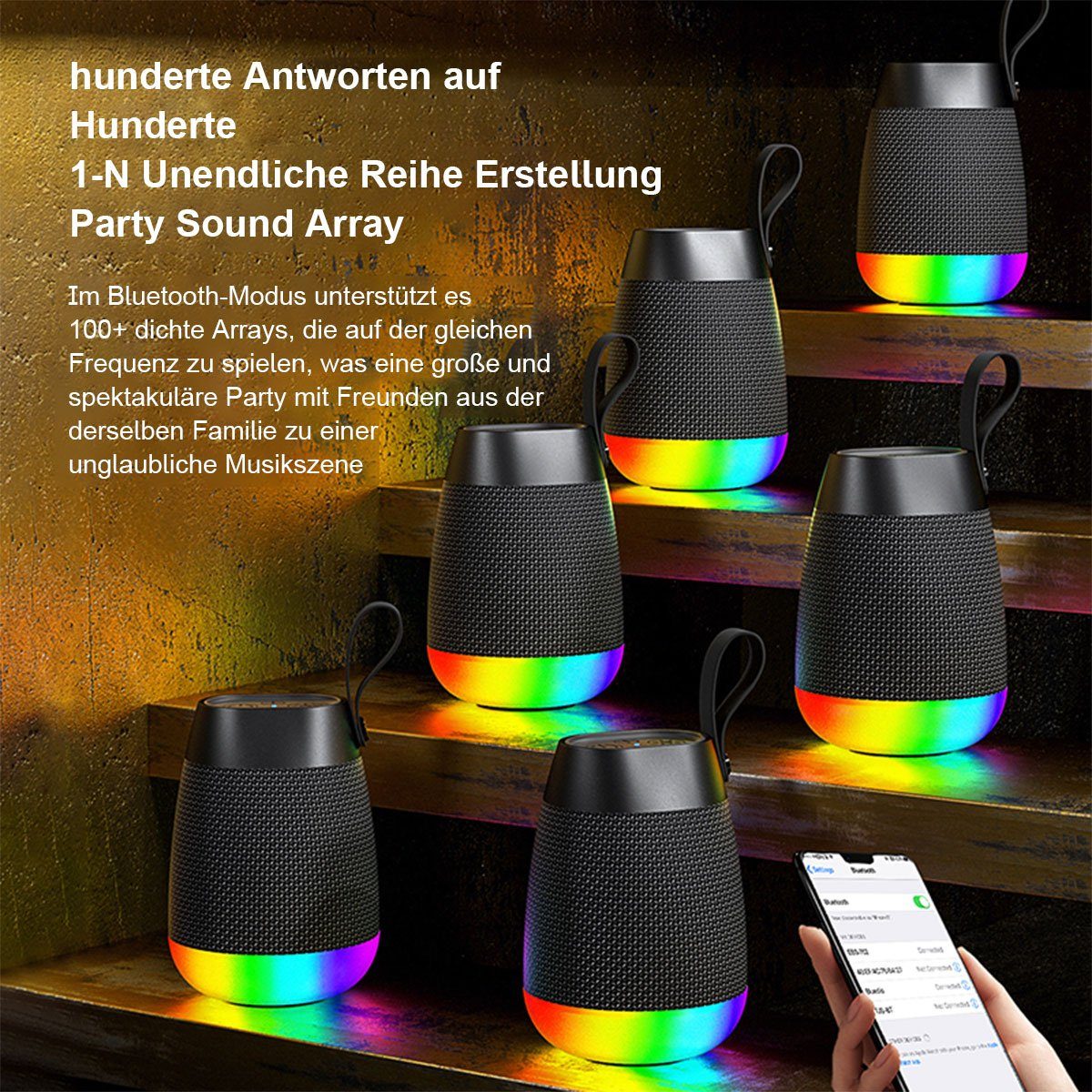 Lichtshow,1200 Nachtlicht,360° Drahtlose Bluetooth-Lautsprecher mit Lautsprecher 5W mAh Welikera