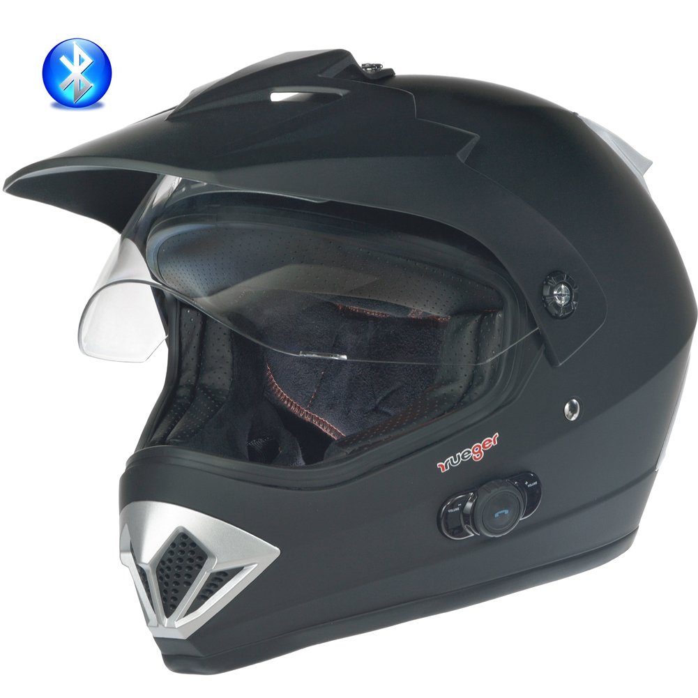 rueger-helmets Motorradhelm RX-960 COM Bluetooth Crosshelm Integralhelm Quad Cross Enduro Motocross Offroad Helm ruegerRX-960-COM Matt Schwarz XS