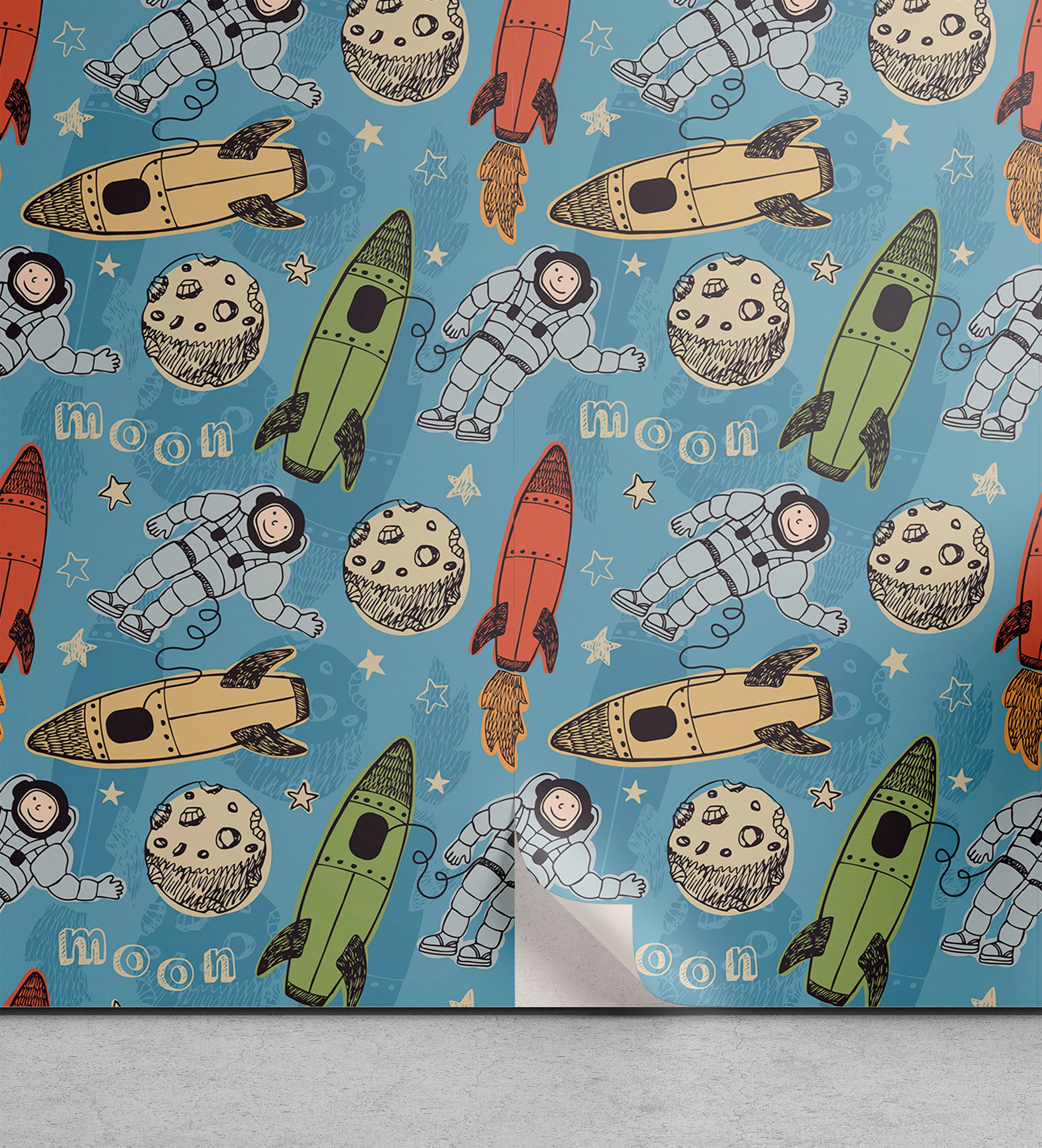 Abakuhaus Vinyltapete selbstklebendes Wohnzimmer Küchenakzent, Platz Astronauts mit Rockets | Vinyltapeten