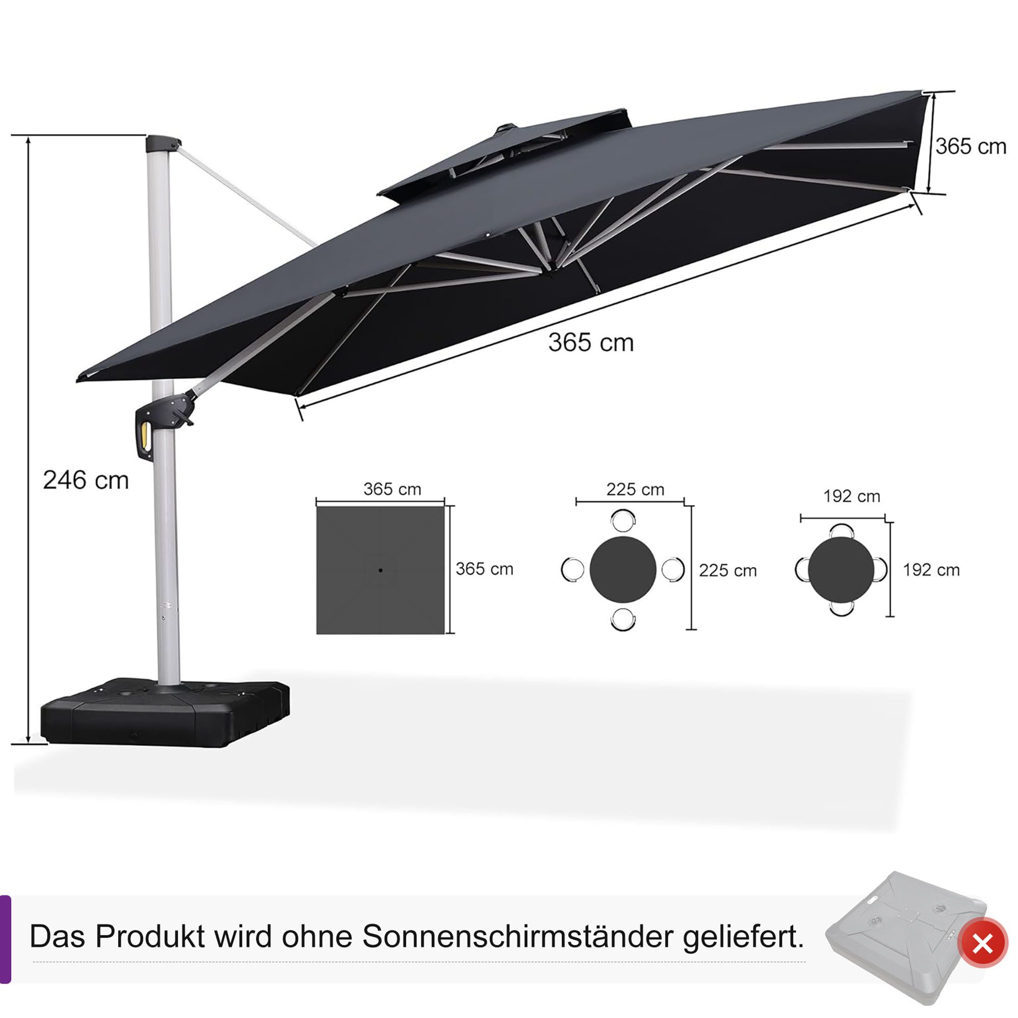 PURPLE LEAF Ampelschirm Quadratischer Außenbereich Alu günstig online kaufen