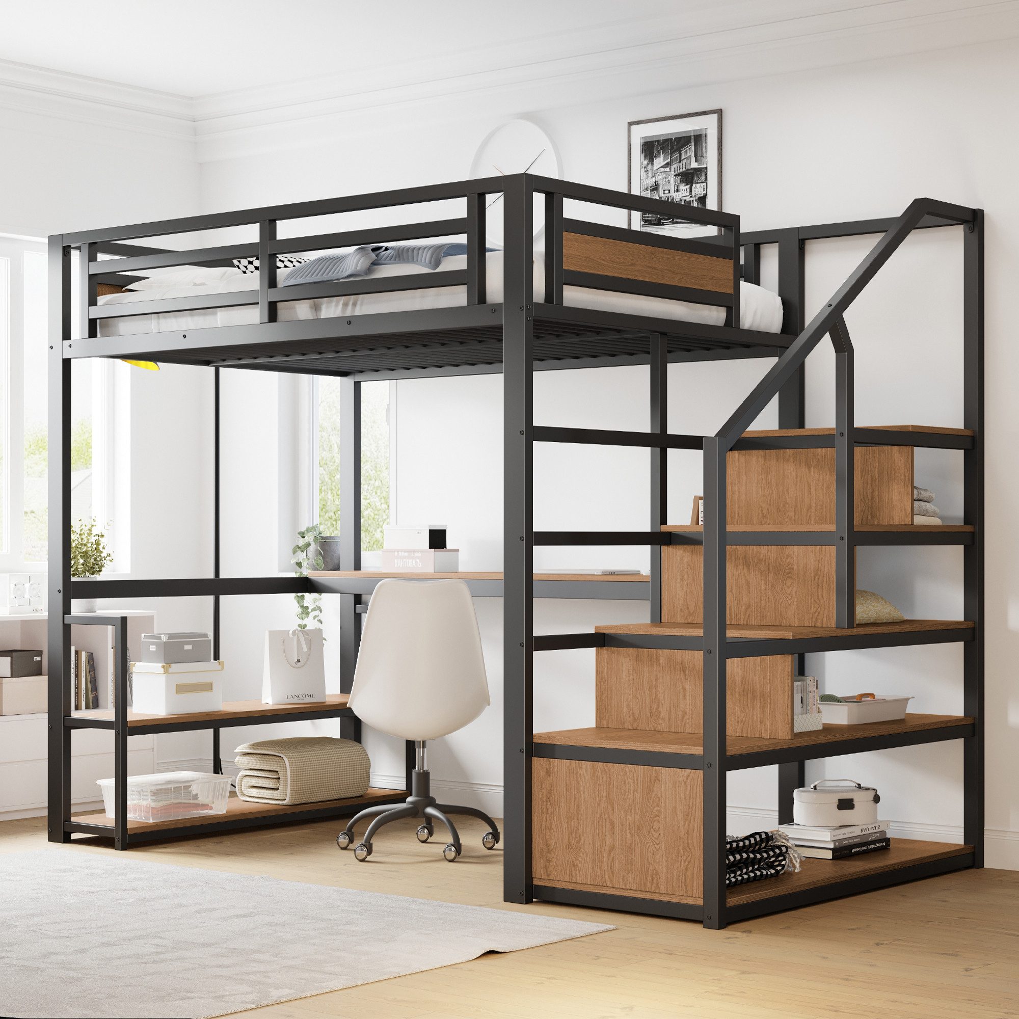 OKWISH Hochbett Jugendbett,Funktionsbett,Einzelbett,Kinderbett (mit Sicherh günstig online kaufen