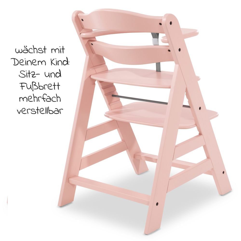 Hauck Hochstuhl Alpha Plus Newborn Babystuhl für St), Rose Neugeborene Holz Set & Geburt inkl. ab 4 Aufsatz (Set, Sitzauflage