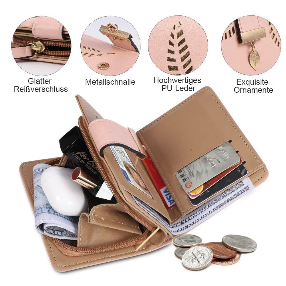 Halter Geldbeutel Damen Damen), Mini Portemonnaie Geldbörse mit Klein Rosa (RFID-Schutz, Bargeld/ID/Kreditkarte Geldbörse VIVIHEYDAY Brieftasche