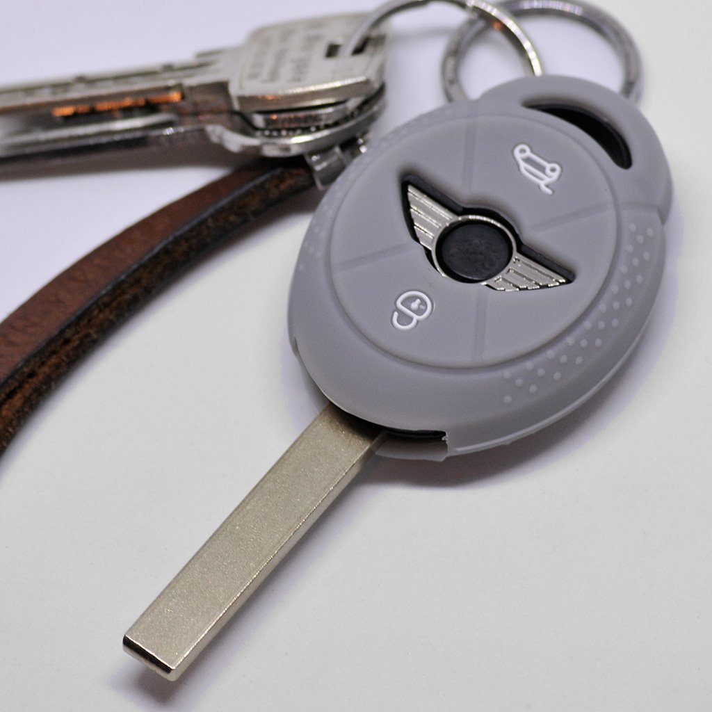mt-key Schlüsseltasche Autoschlüssel Softcase Cooper Cabrio Clubman Mini Schutzhülle ONE Grau, 3 Fernbedienung Tasten Funk Silikon für