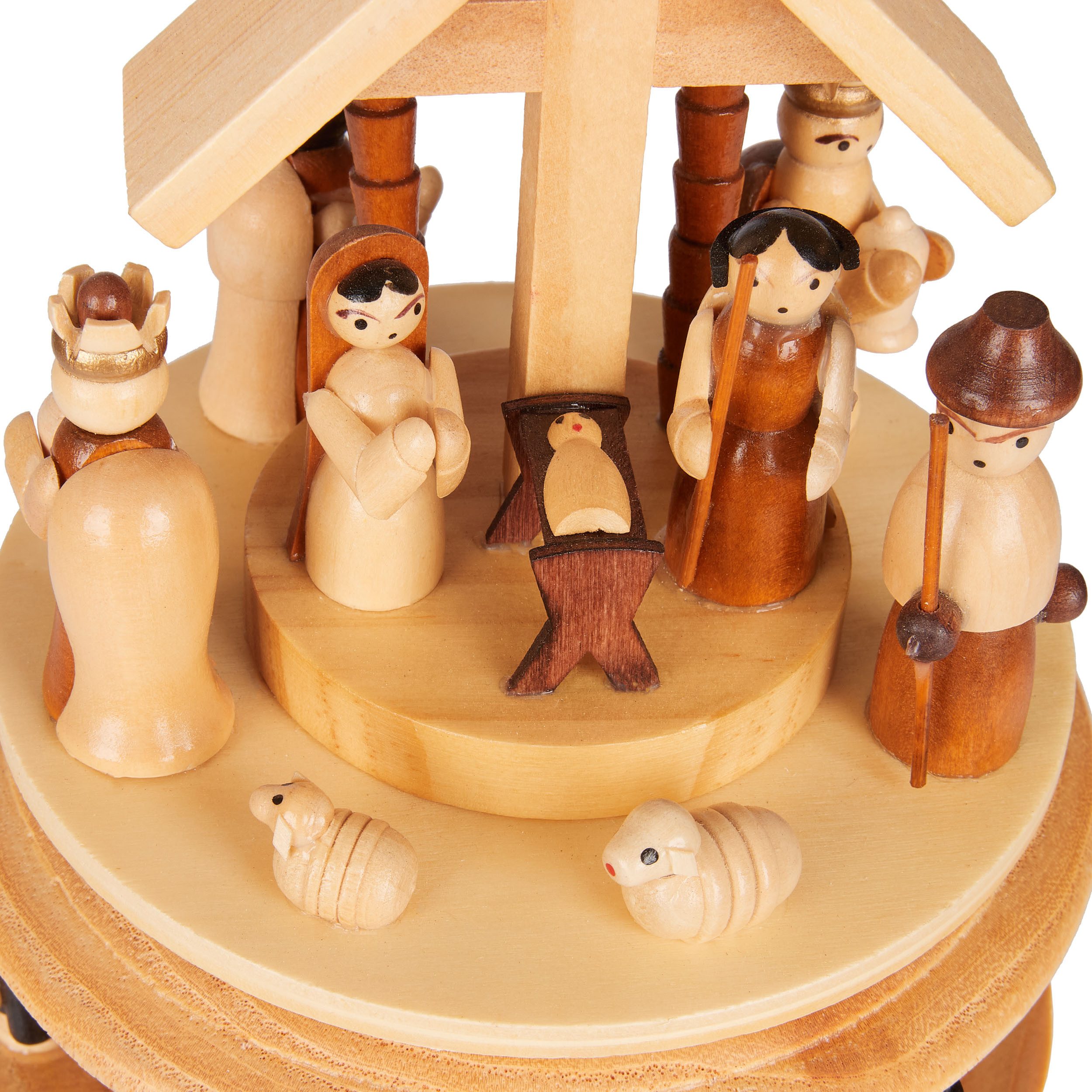 BRUBAKER Spieluhr Krippe mit Jesus, Maria und Josef - Melodie: Stille Nacht, (Melodie: Stille Nacht - 19 cm Musik Box Weihnachten, 1-tlg), Spieldose Karussell mit Stern von Bethlehem und Sternsinger - Spieluhr