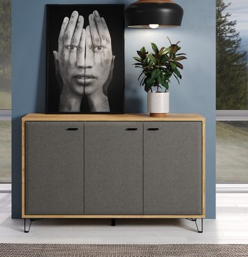 trendteam Sideboard Blanshe (Kommode 3-türig 146x90 cm, Eiche und grau), Filz grau Dekor