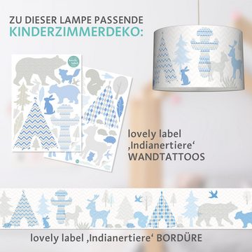 lovely label Pendelleuchte Waldtiere im Tipi Land blau/beige - Kinderzimmer Hängelampe, Plug & Shine, LED wechselbar