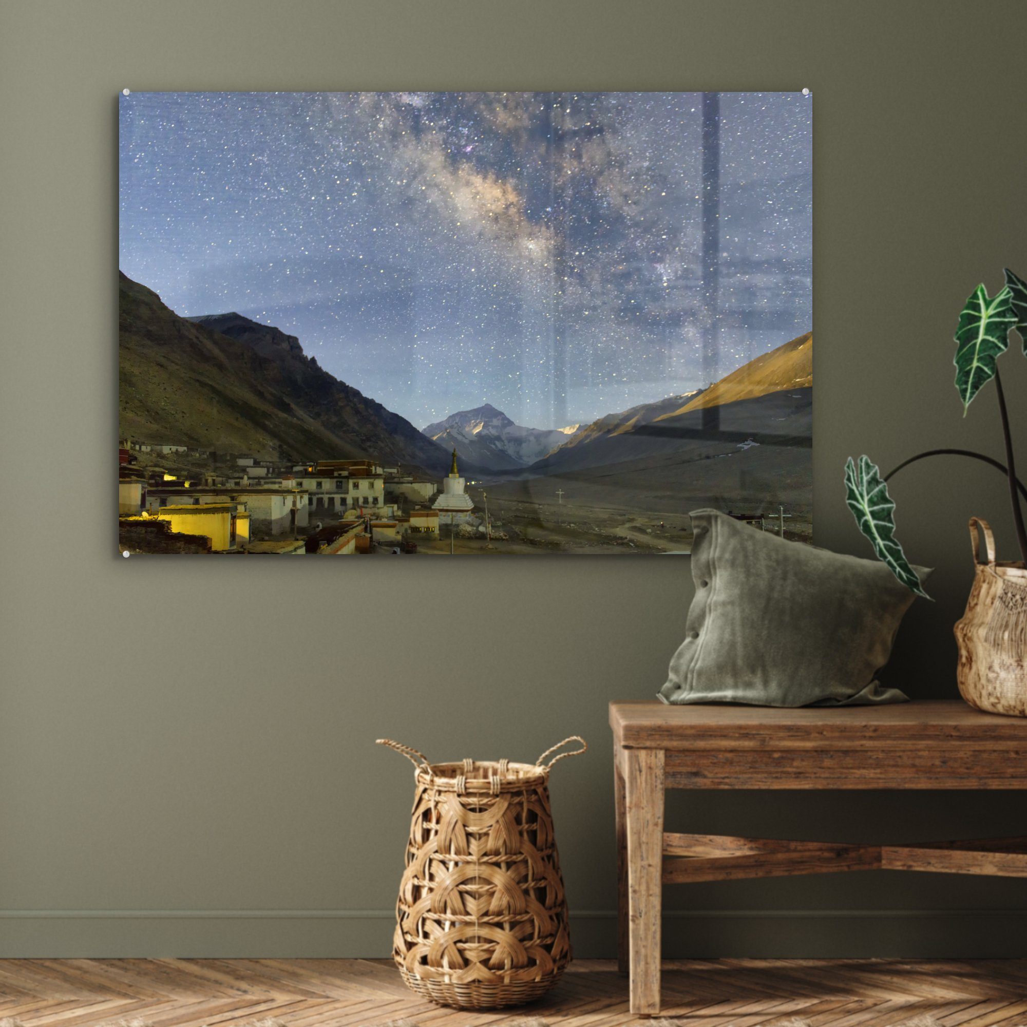 - (1 St), Schlafzimmer MuchoWow Sternenhimmel Tibet, & Acrylglasbilder Acrylglasbild Wohnzimmer - Berge