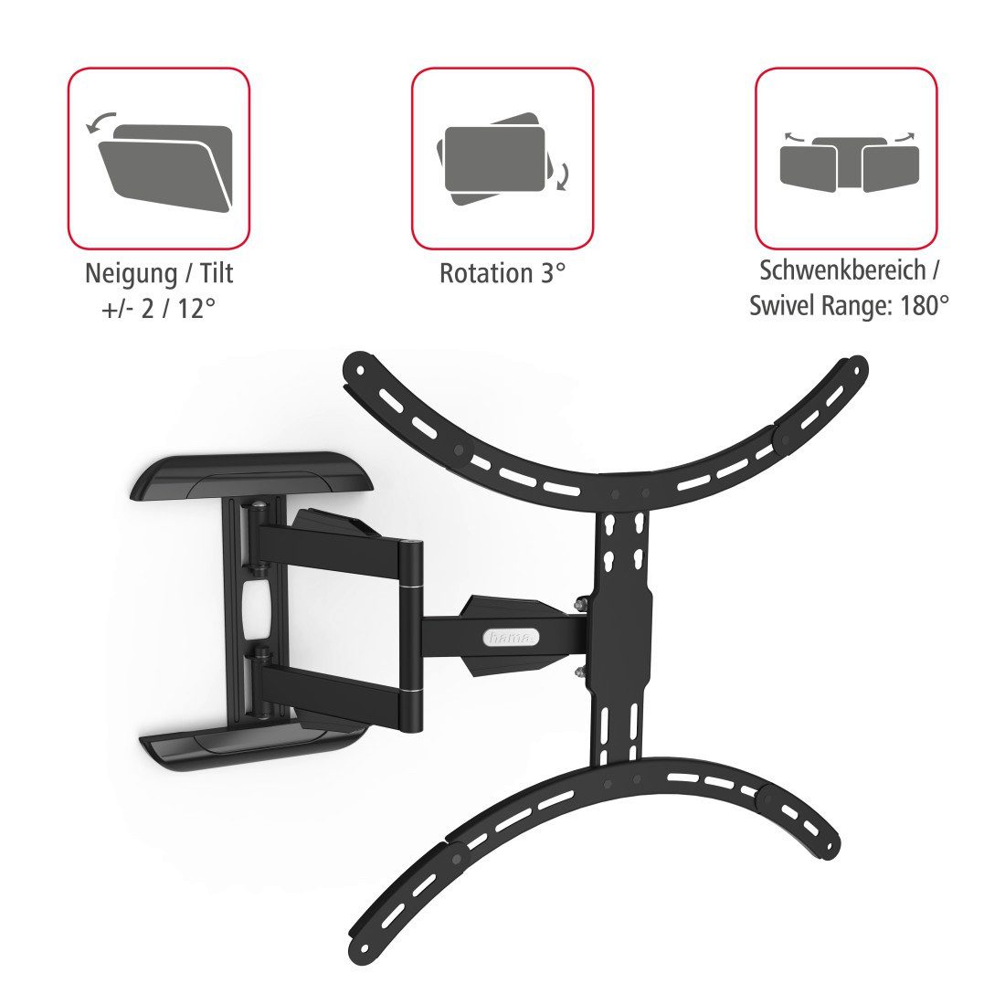 Hama TV-Wandhalterung Halterung, schwenkbar, neigbar, ausziehbar von 94 - 191 cm (37" - 75), (bis 75 Zoll, max. 45 kg, 43", 50", 55", 65)