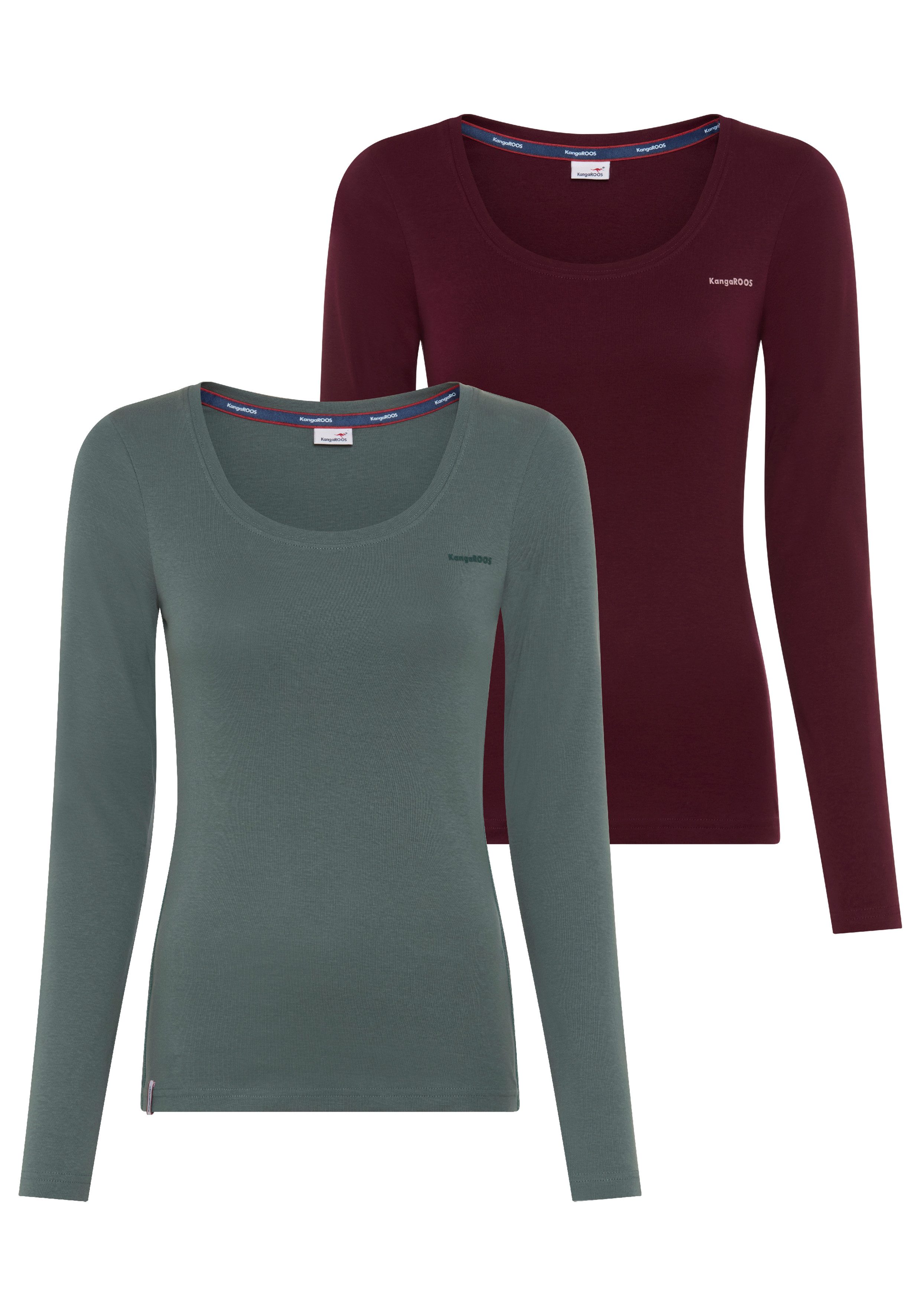 KangaROOS Langarmshirt (2er-Pack) im 2er-Pack, hüftbedeckende Länge, Basic-Passform, Langarm