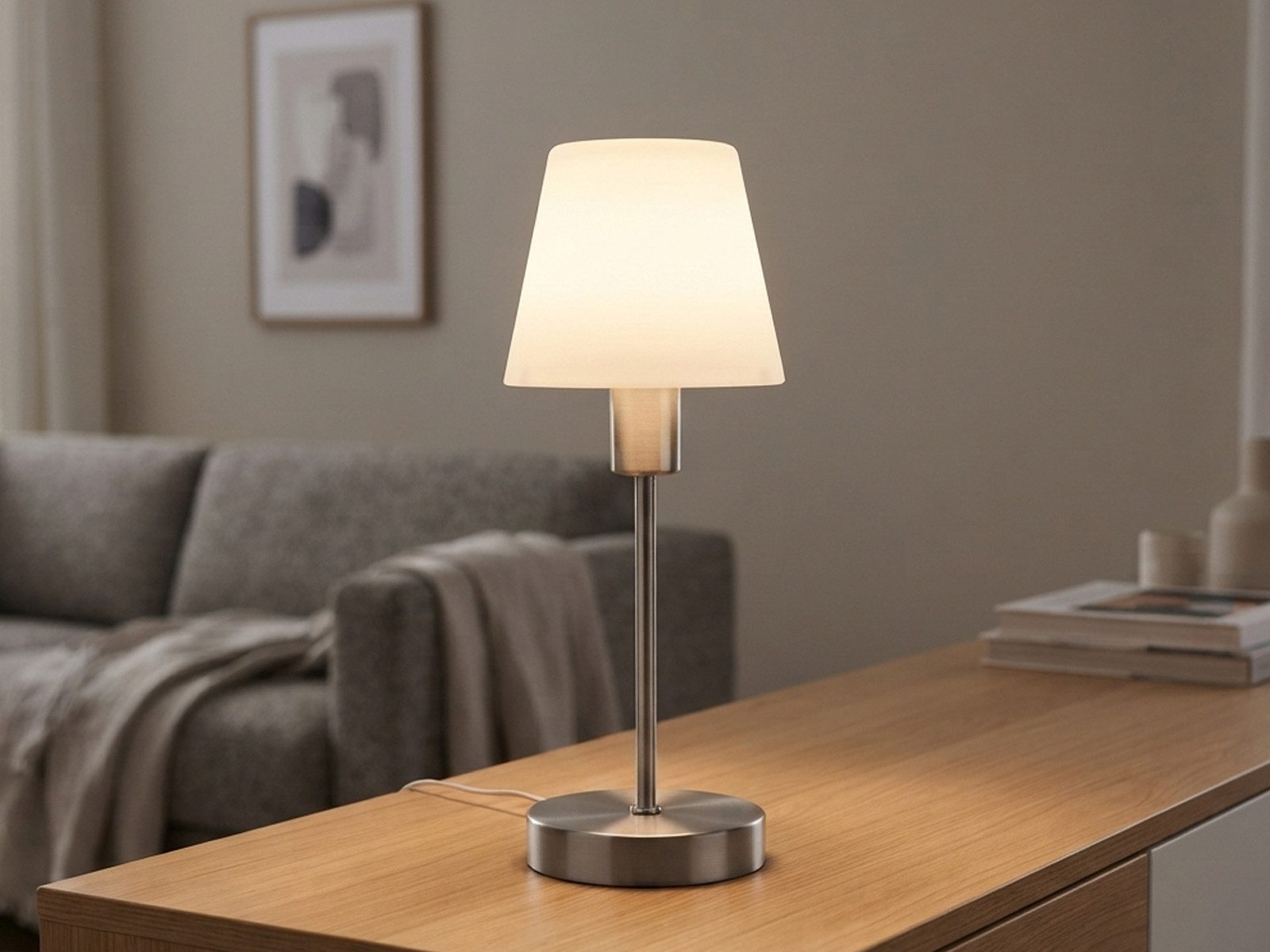 meineWunschleuchte Tischleuchte, Dimmfunktion, ohne Leuchtmittel, touch dimmbar mit Glasschirm für Fensterbank & Nachttisch, Höhe 32cm