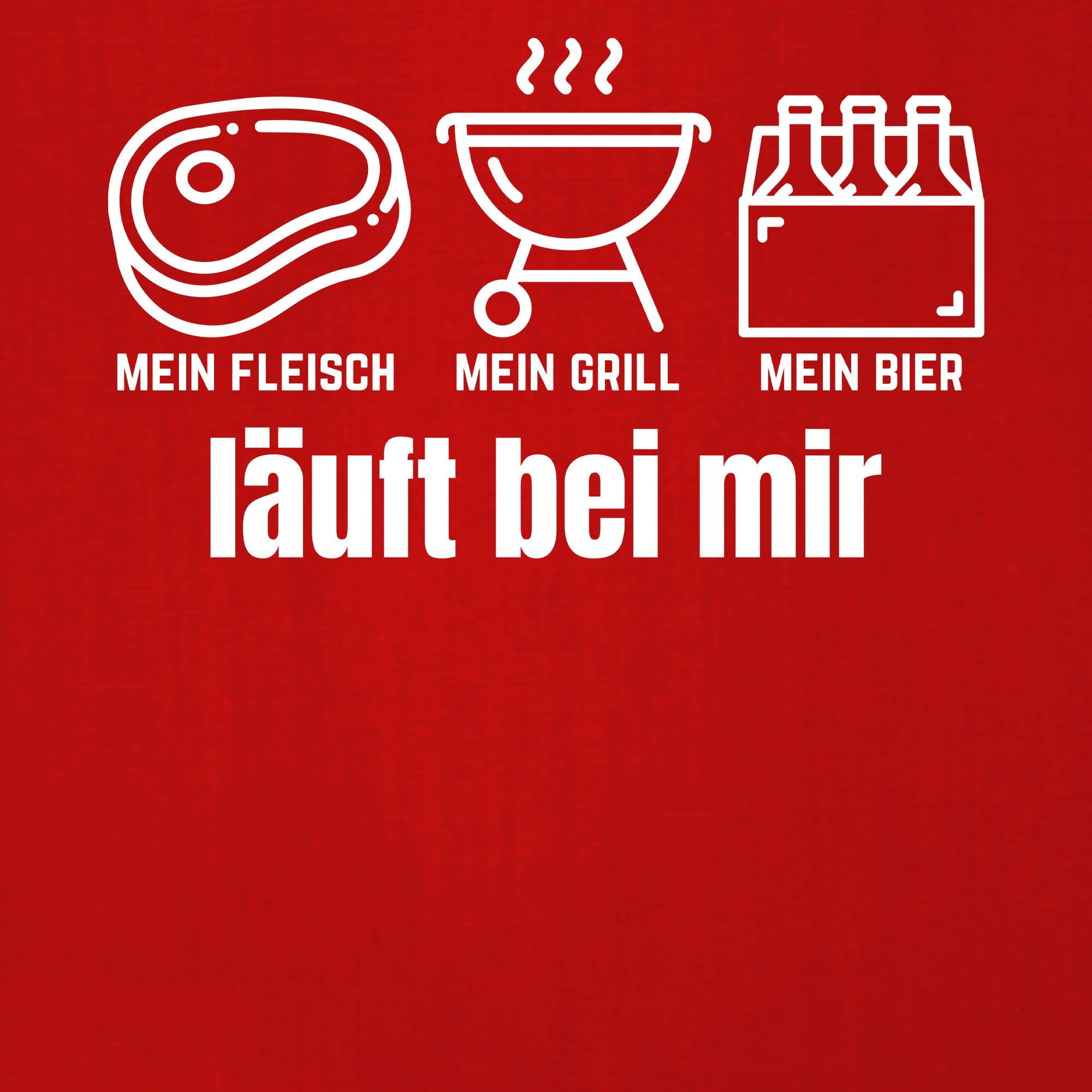 Lustiger Fleisch Grillmeister Grillen Kurzarmshirt Bier Statement Quattro Herren Rot (1-tlg) - Spruch Formatee