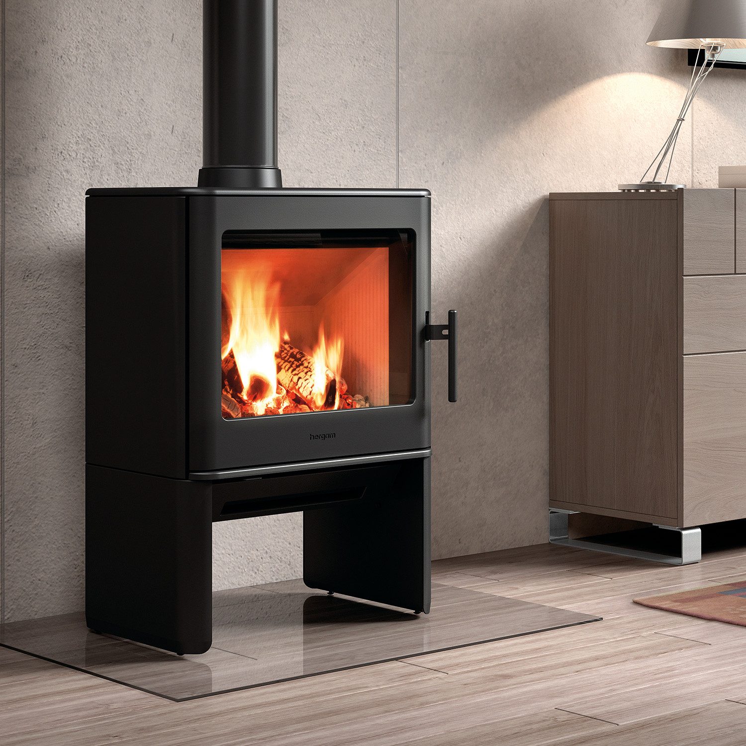 Hergom Kaminofen Hergom E40 Kaminofen Gusseisen schwarz, 9 kW, Kaminofen