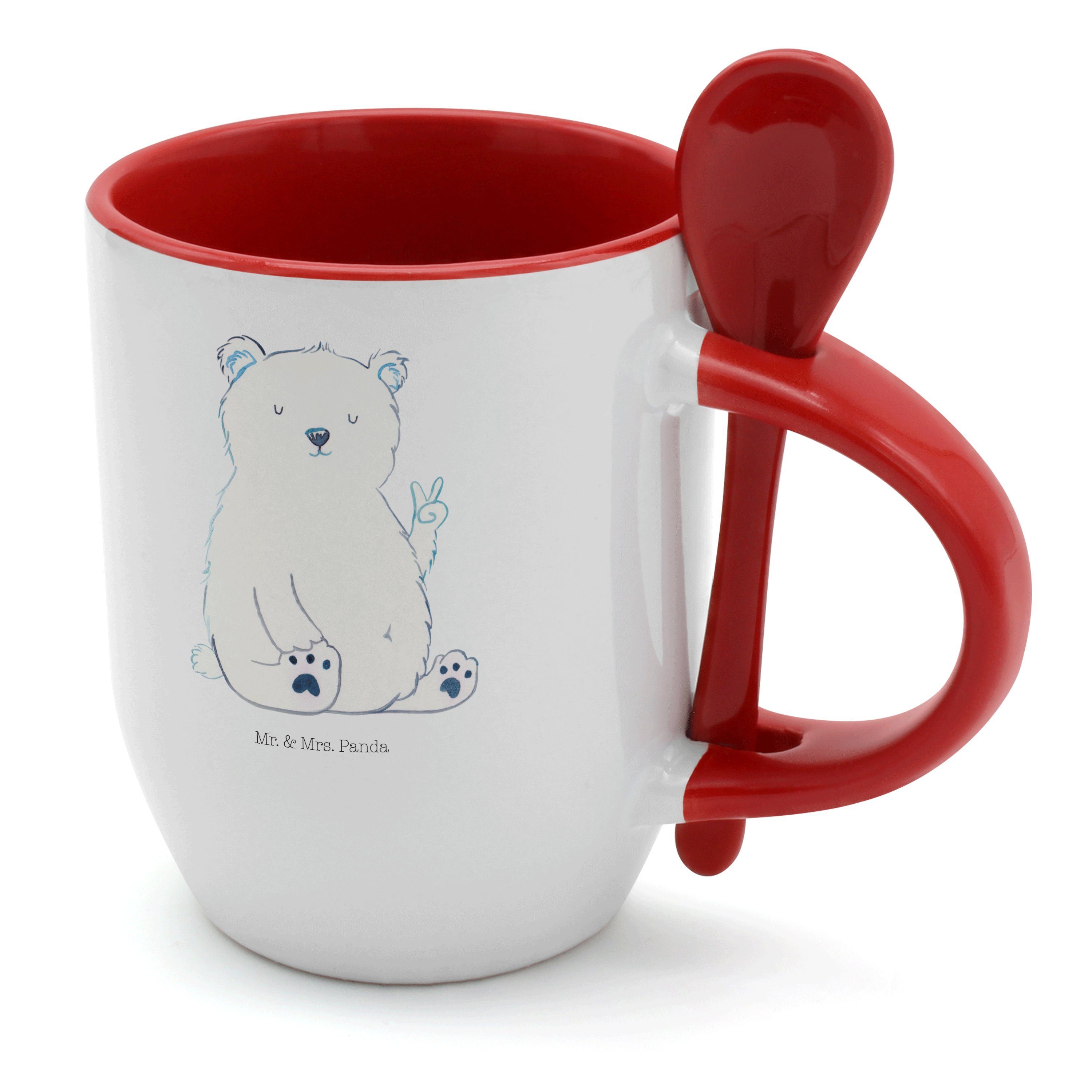 Mr. & Teddybär, Geschenk, Tasse - Keramik Kaffeebecher, Eisbär Mrs. Faul - Teddy, Panda Weiß Relaxen